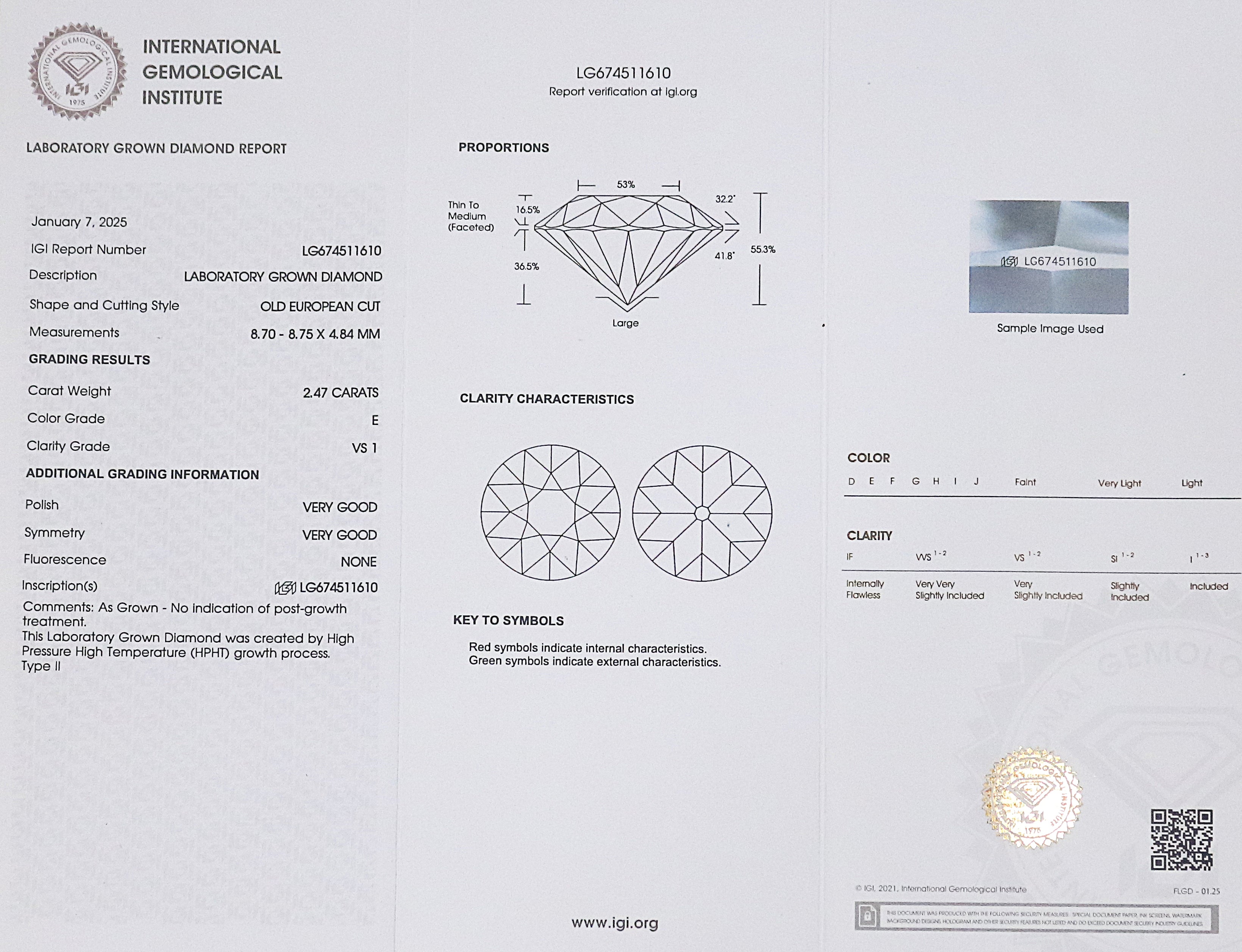 2.47 CT IGI Certified Old European Cut Diamond White - E Color VS1 Clarity Lab Grown Diamond Lab Crated Round Old Cut CVD Diamond L3238