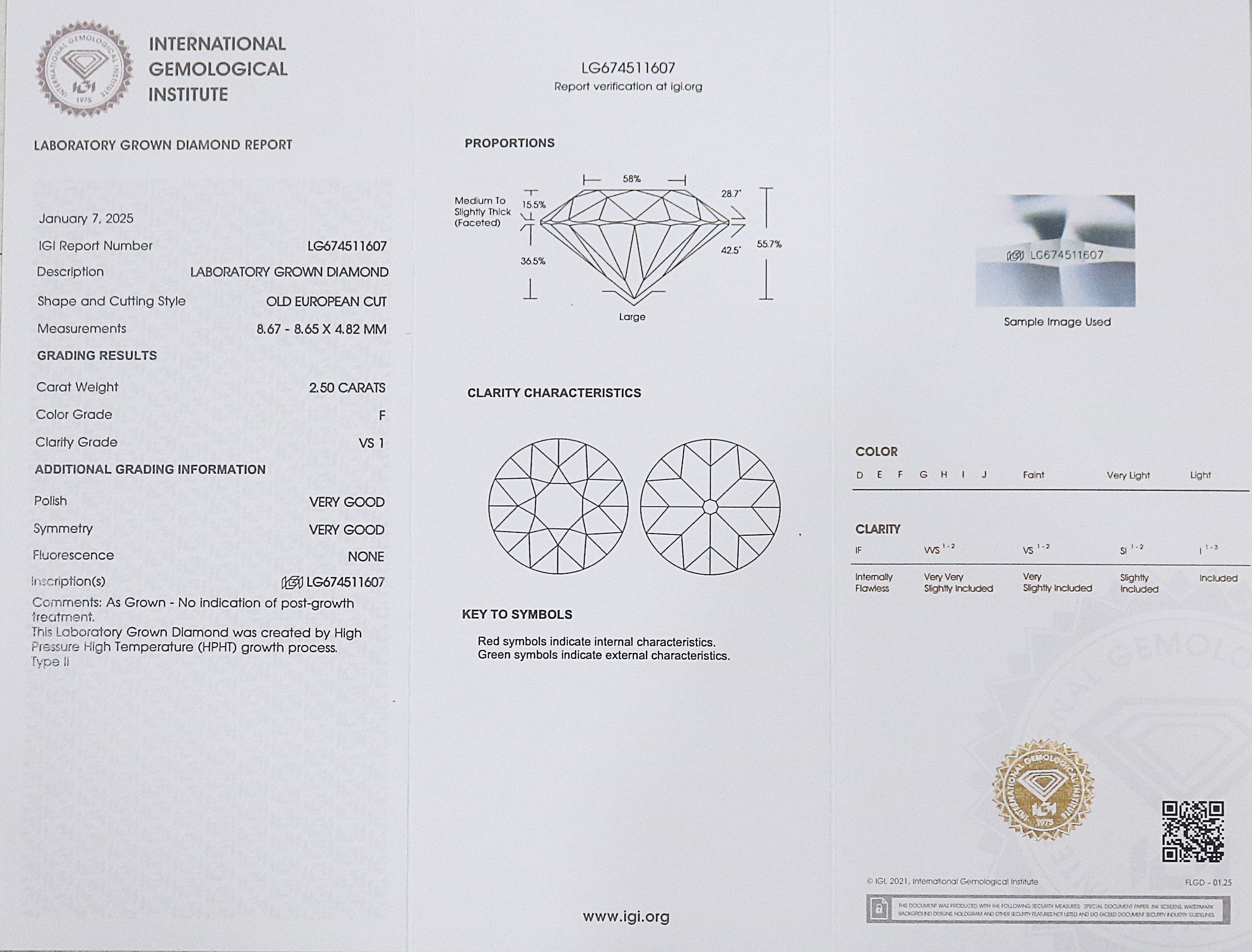 2.50 CT IGI Certified Round Old European Cut Diamond White - F Color VS1 Clarity Lab Grown CVD Diamond Lab Created Loose Round Diamond L3241