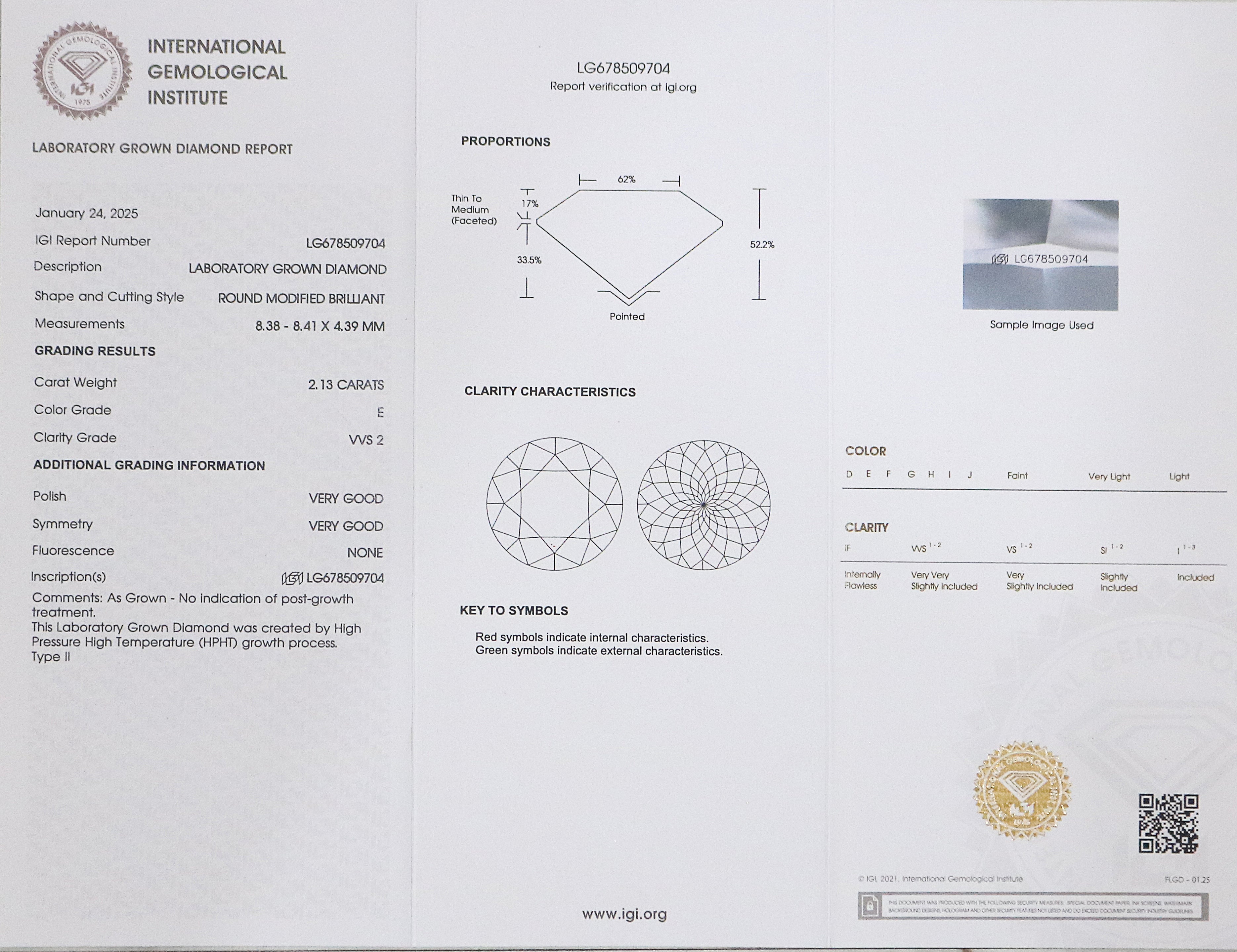 2.13 CT IGI Certified Round Portuguese Cut Diamond White - E Color VVS2 Clarity Lab Grown Lab Created Round Modified Cut CVD Diamond L3251