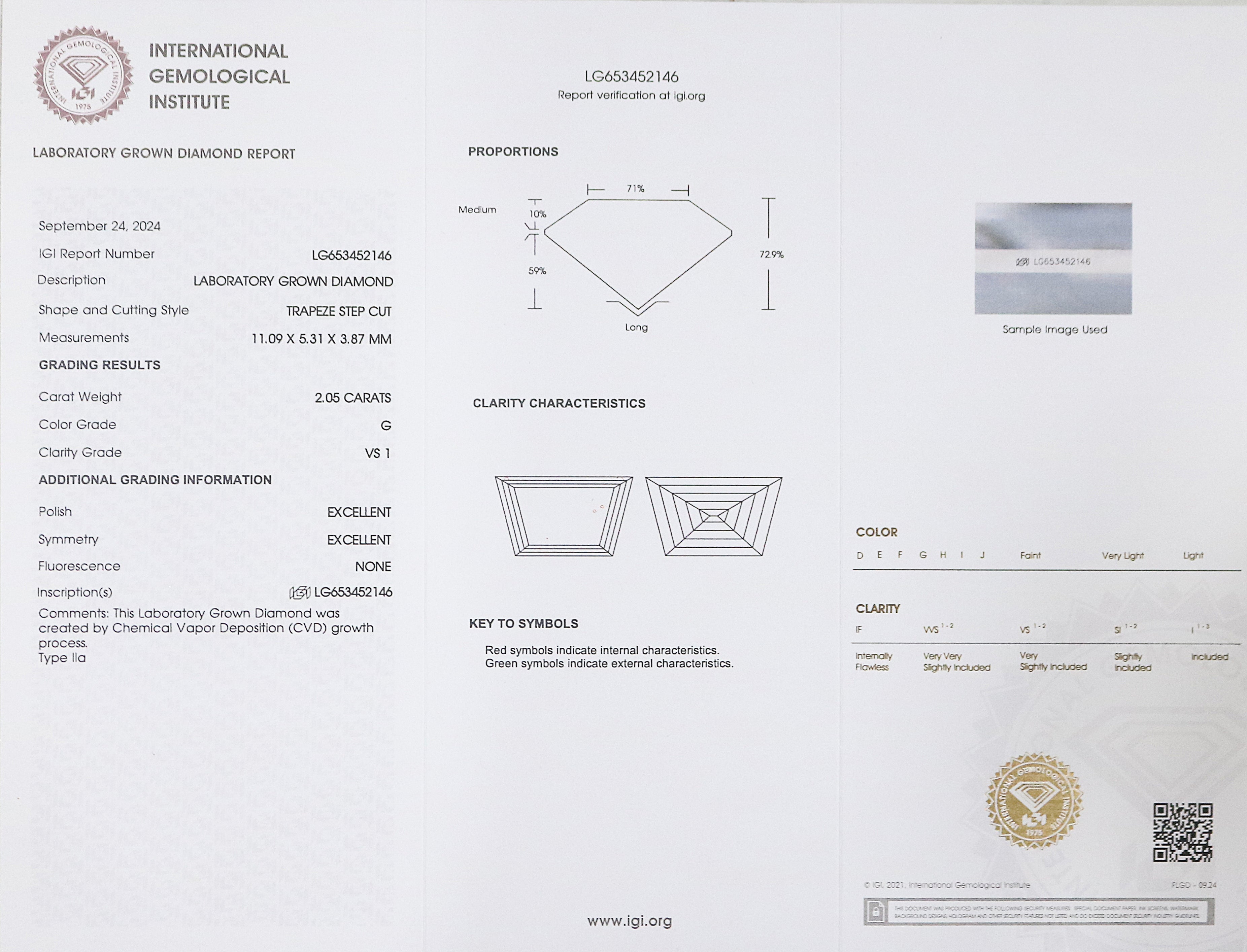 2.05 CT IGI Certified Trapeze Step Cut Diamond White - G Color VS1 Clarity Lab Grown Diamond Lab Created Trapeze Diamond CVD Diamond Q200