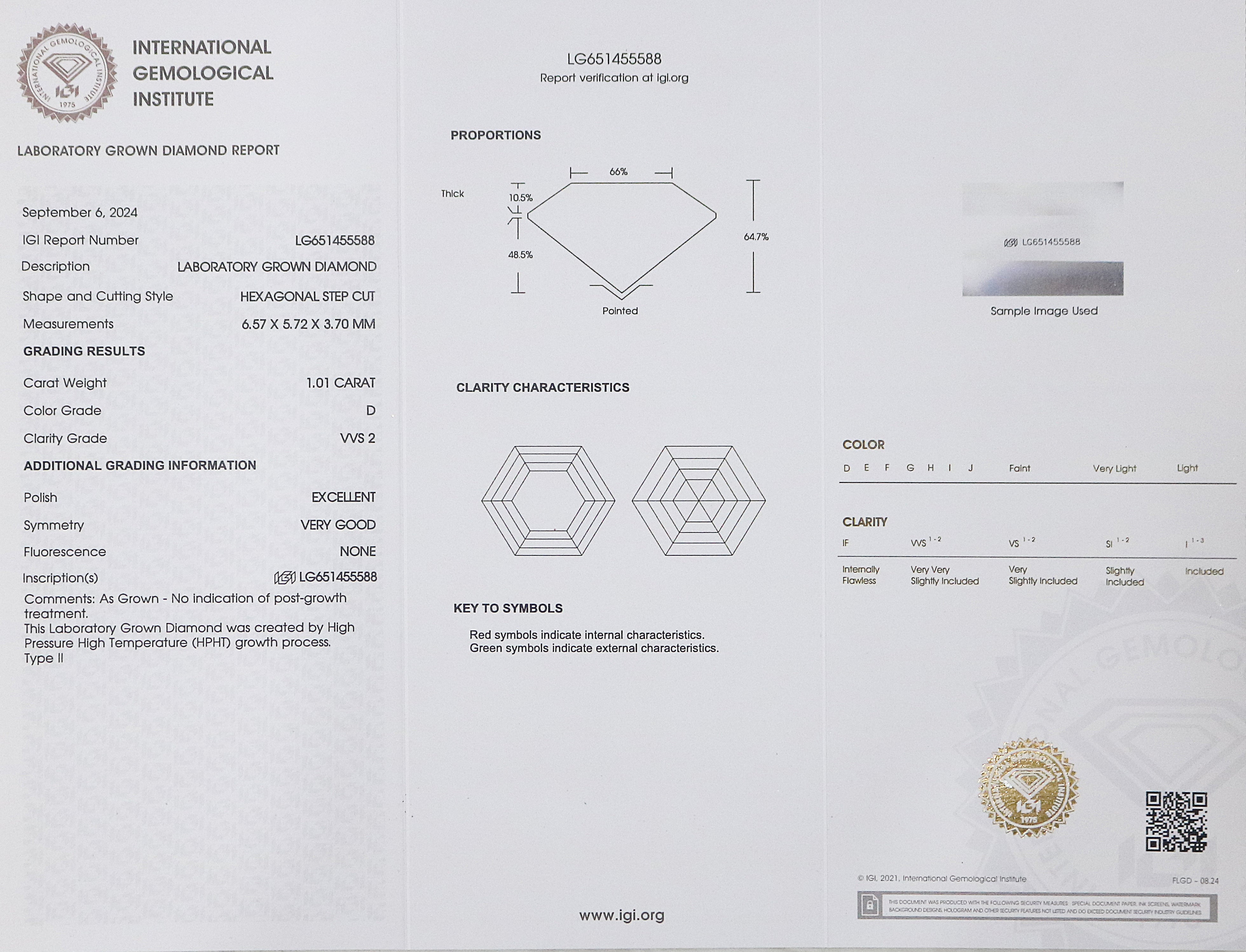 1.01 CT IGI Certified Hexagonal Step Cut Diamond White - D Color VVS2 Clarity Lab Grown Diamond Lab Created Diamond Hexagon CVD Diamond Q191