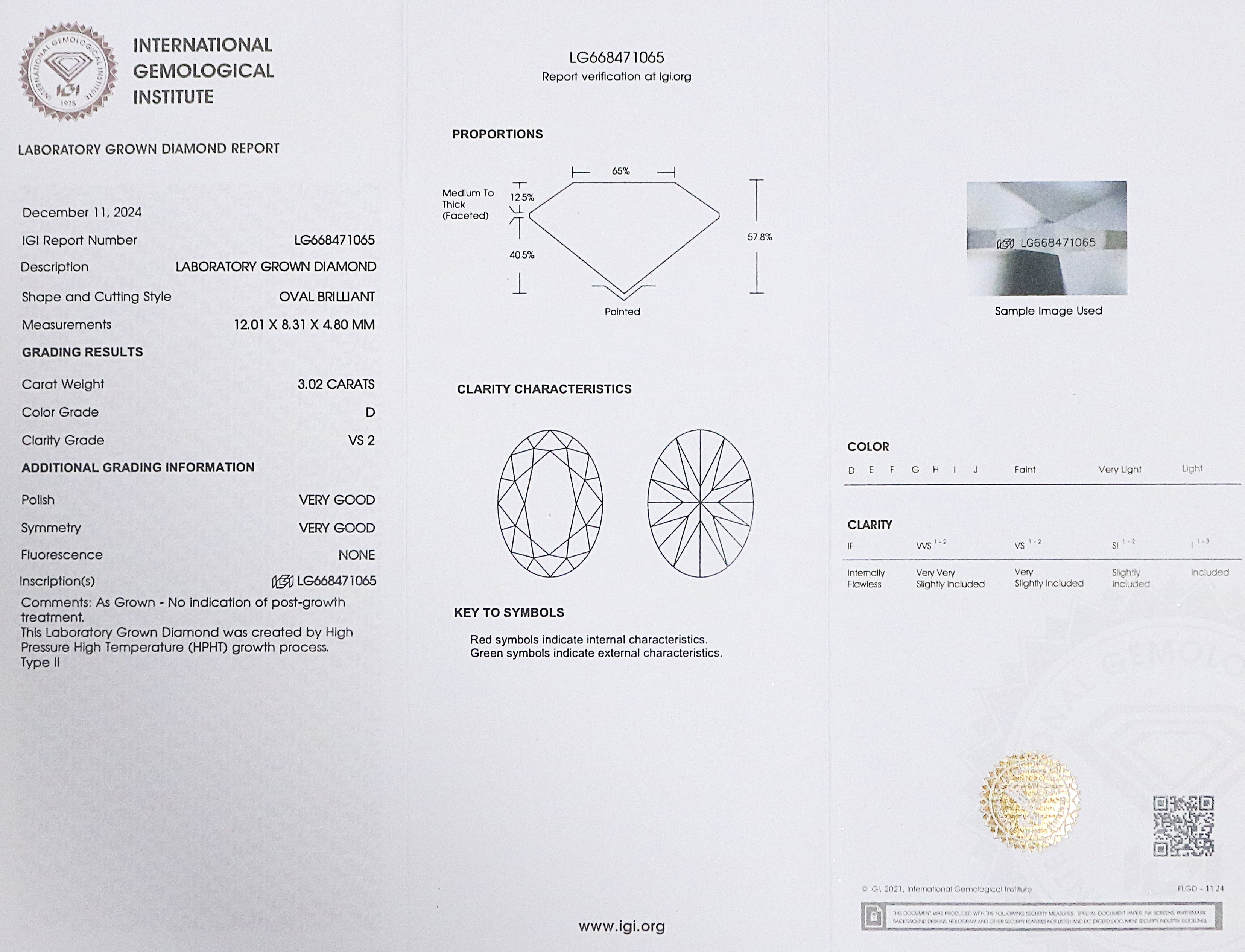 3.02 CT IGI Certified Oval Brilliant Cut Diamond White - D Color VS2 Clarity Lab Grown Diamond Lab Created Oval Diamond CVD Diamond L3250