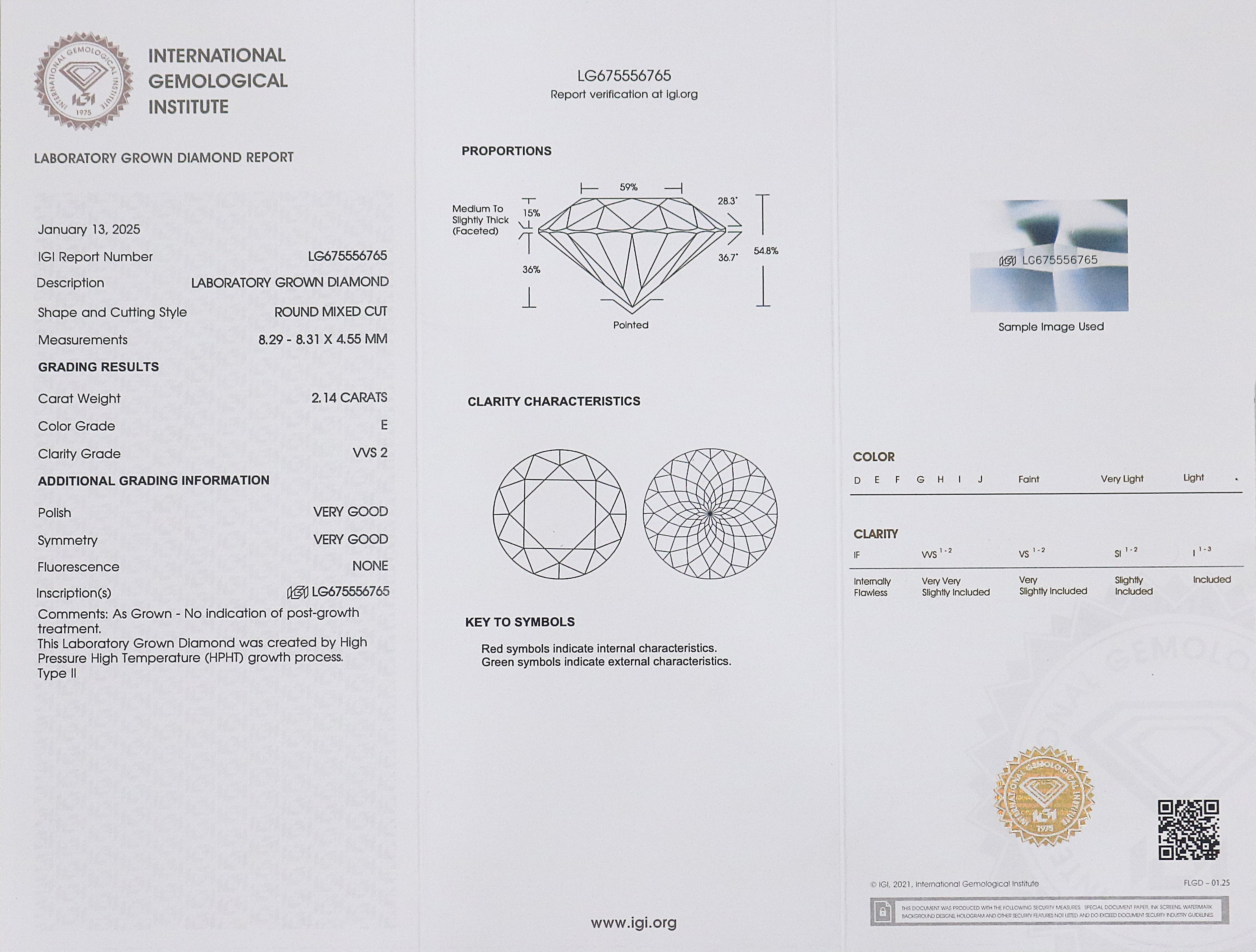 2.14 CT IGI Certified Round Portuguese Cut Diamond White - E Color VVS2 Clarity Lab Grown Lab Created Round Mixed Cut CVD Diamond L3256