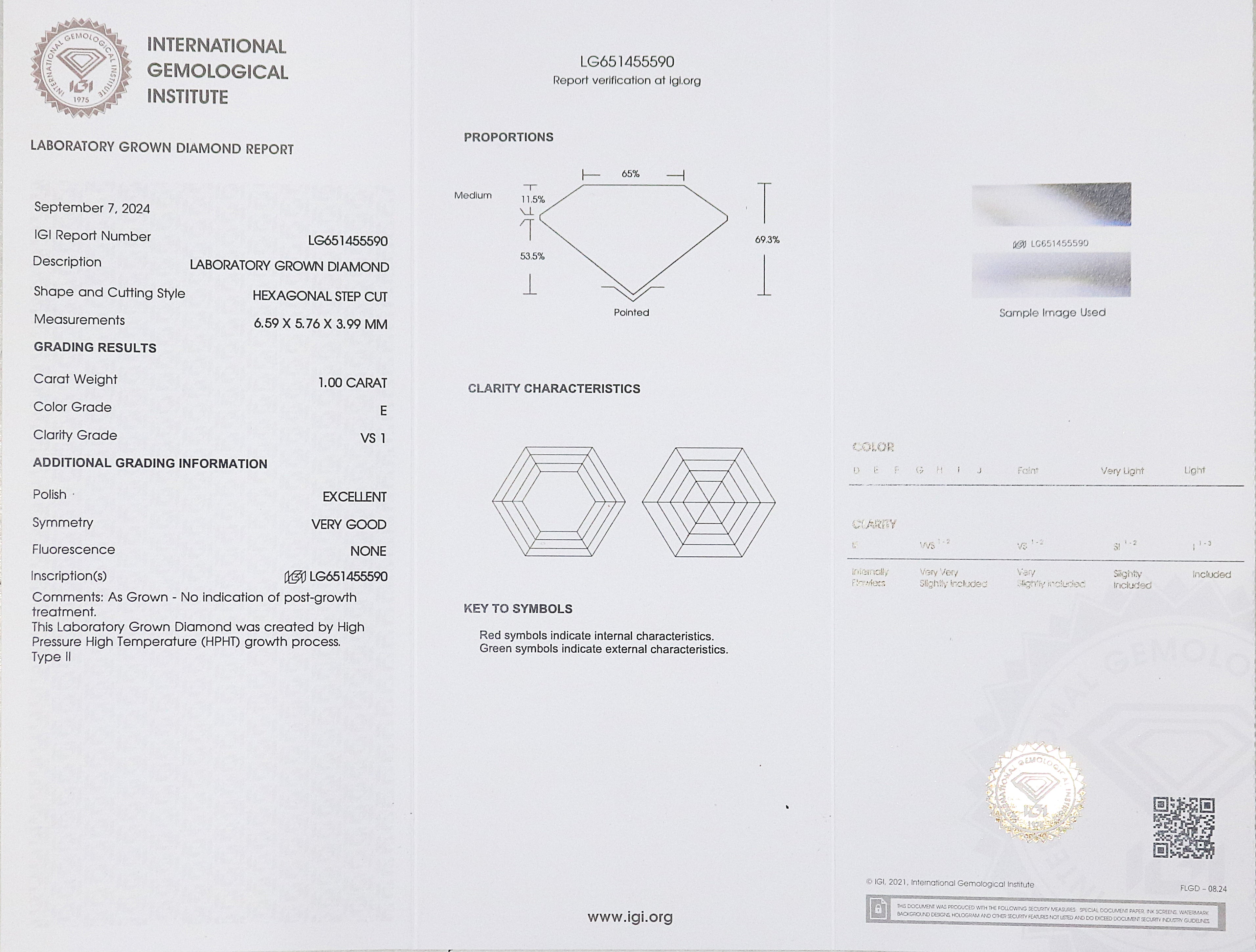 1.00 CT IGI Certified Hexagonal Step Cut Diamond White - E Color VS1 Clarity Lab Grown Diamond Lab Created Diamond Hexagon CVD Diamond Q192