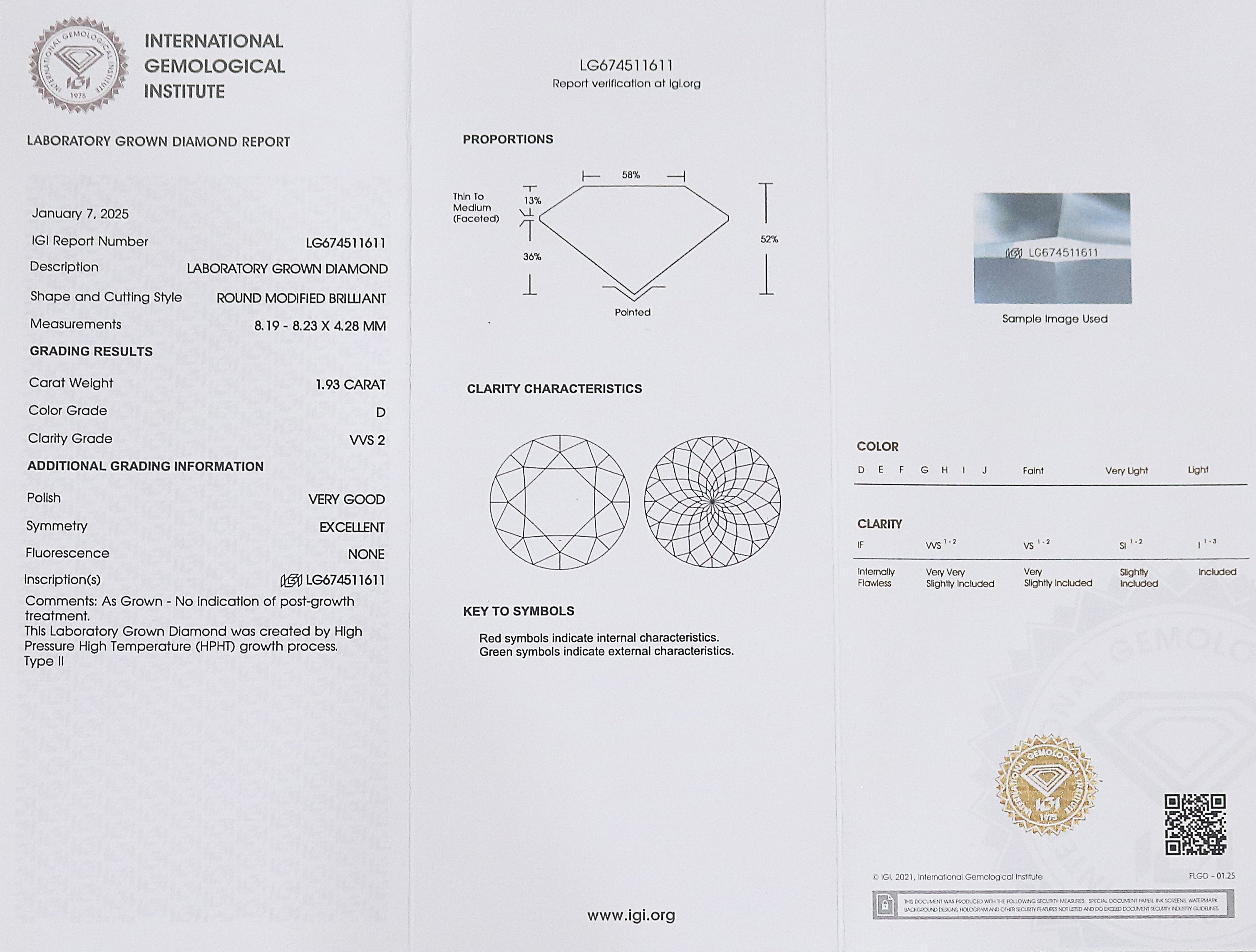 1.93 CT IGI Certified Round Portuguese Cut Diamond White - D Color VVS2 Clarity Lab Grown Lab Created Round Modified Cut CVD Diamond L3242