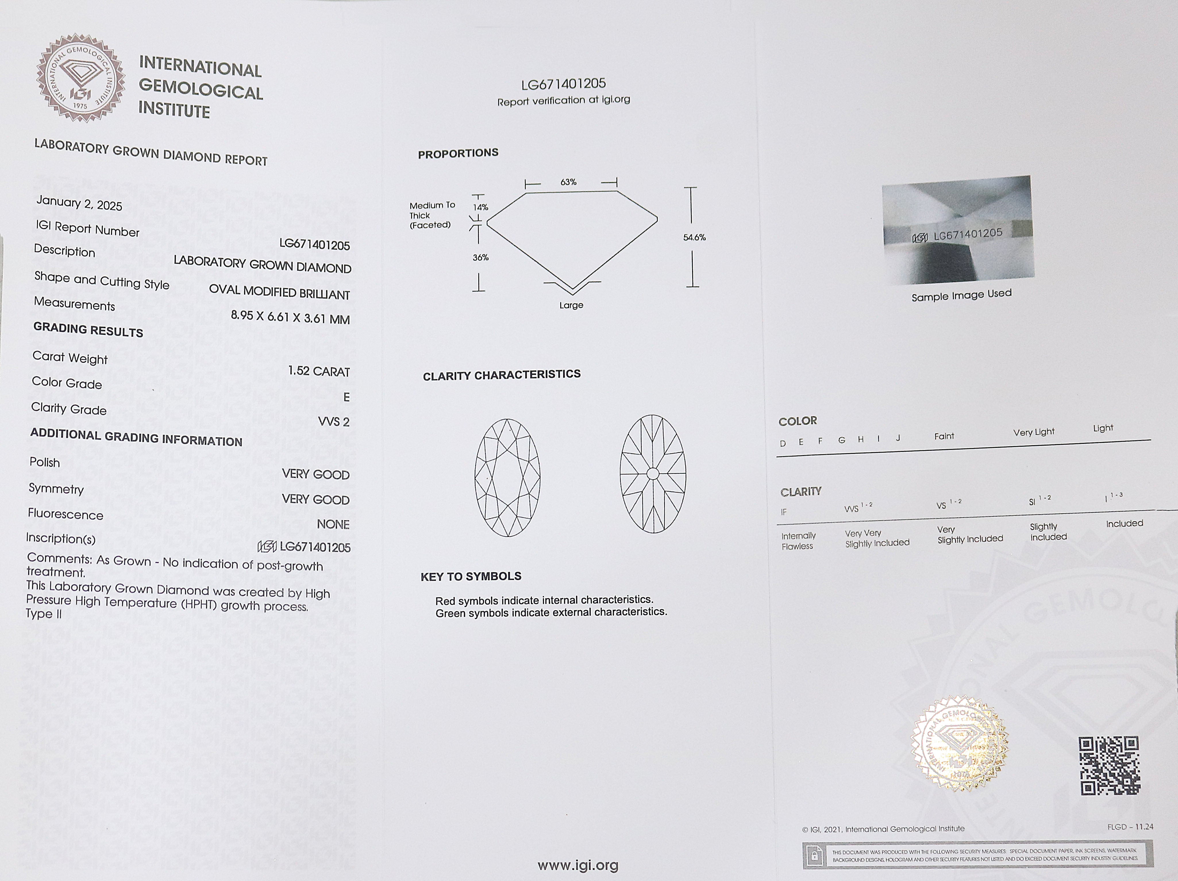 1.52 CT IGI Certified Oval Old European Cut Diamond White -E Color VVS2 Clarity Diamond Lab Grown Diamond Lab Created Oval CVD Diamond L3236