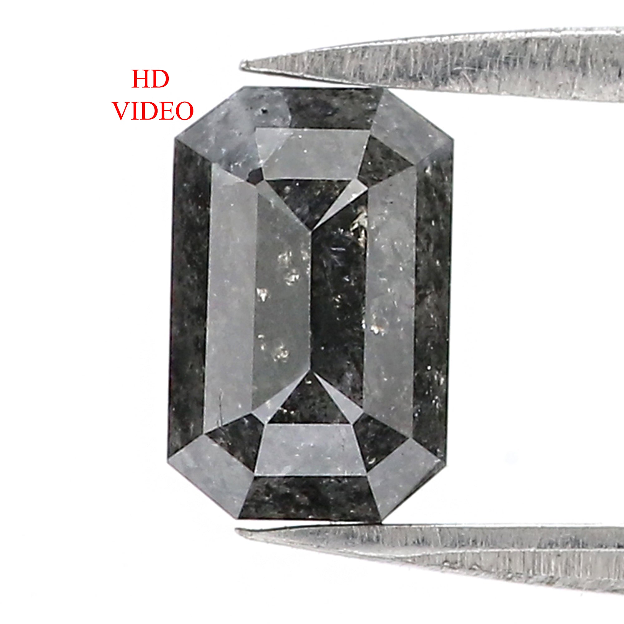 1.87 CT Natural Loose Emerald Shape Diamond Salt And Pepper Emerald Shape Diamond 8.10 MM Black Grey Color Emerald Rose Cut Diamond QL6838