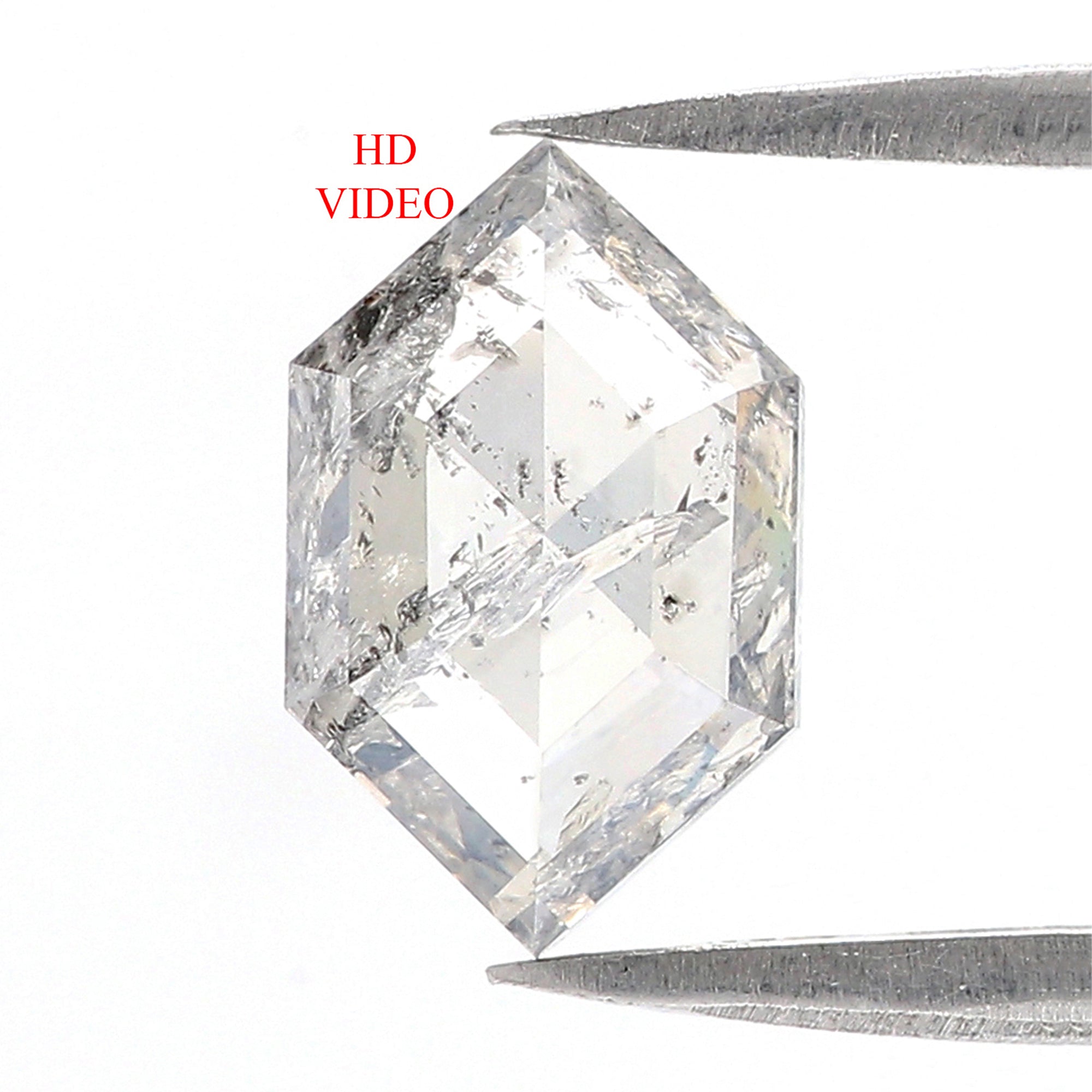 1.85 CT Natural Loose Hexagon Shape Diamond Salt And Pepper Hexagon Diamond 10.20 MM Natural Black Grey Color Hexagon Rose Cut Diamond LC44