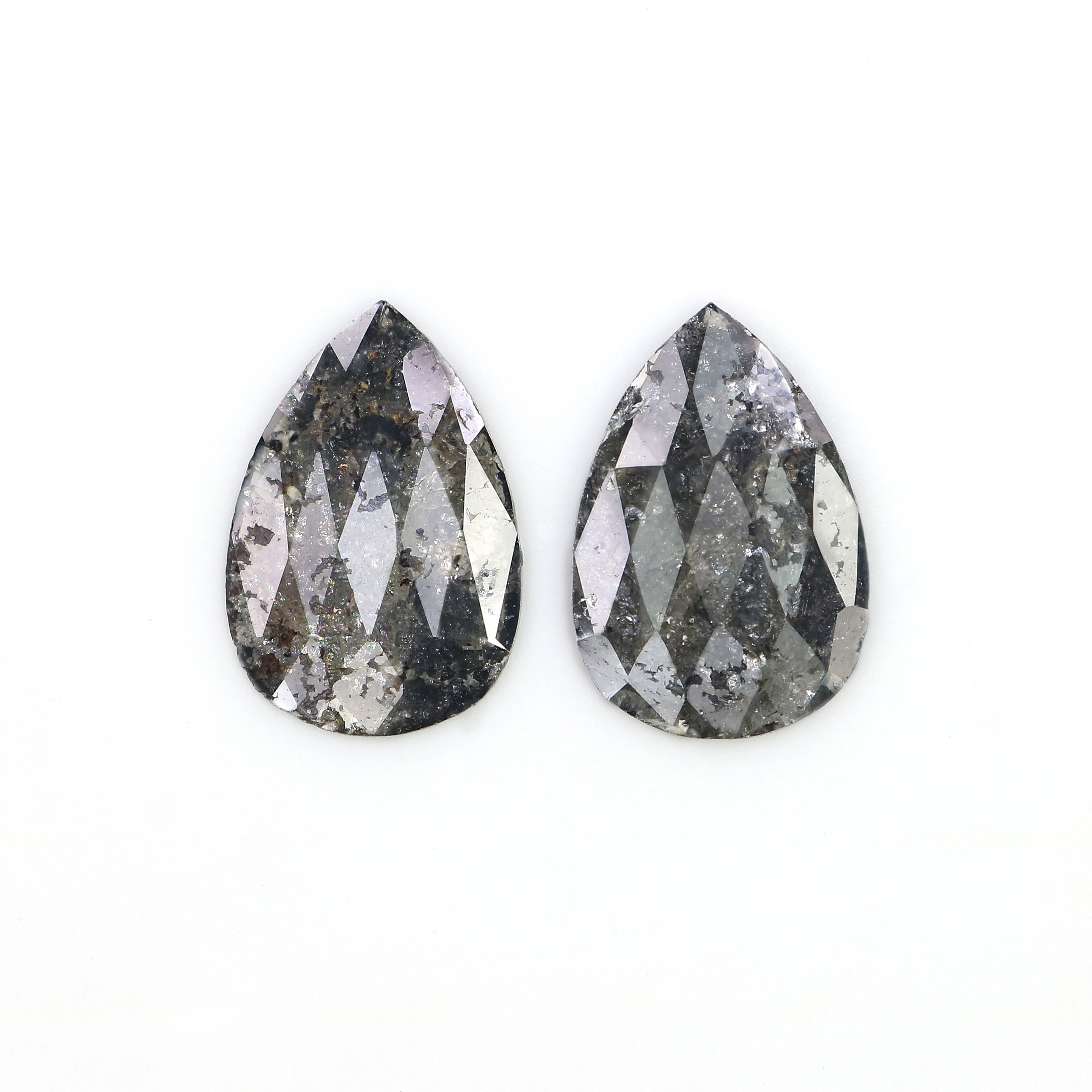 3.15 CT Natural Loose Pear Cut Pair Diamond Salt And Pepper Pear Shape Diamond 13.55 MM Natural Black Grey Pear Rose Cut Diamond LQ3148