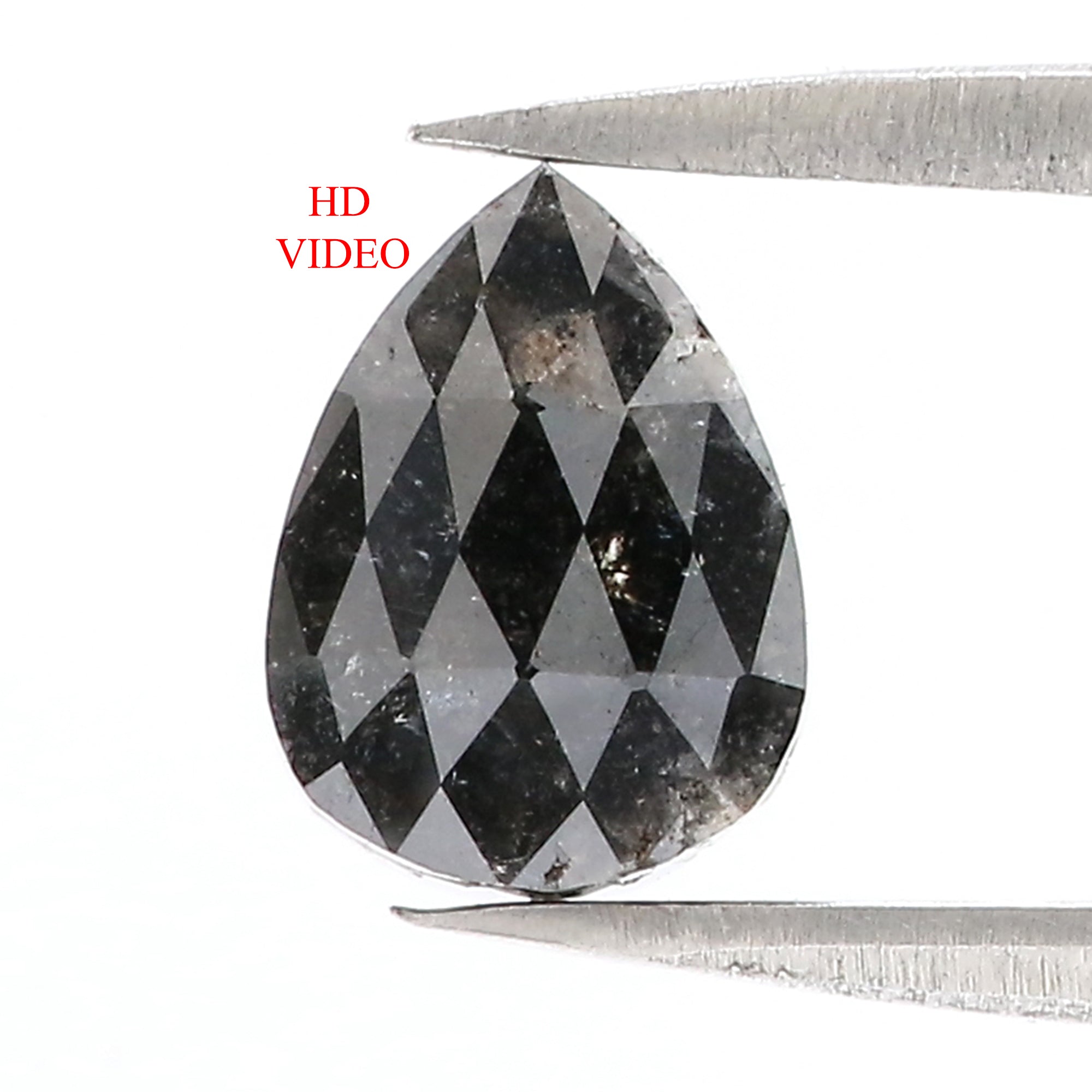 1.71 CT Natural Loose Pear Diamond Salt And Pepper Diamond Black Grey Color Diamond 8.30 MM Pear Rose Cut Diamond Pear Shape Diamond LQ3150