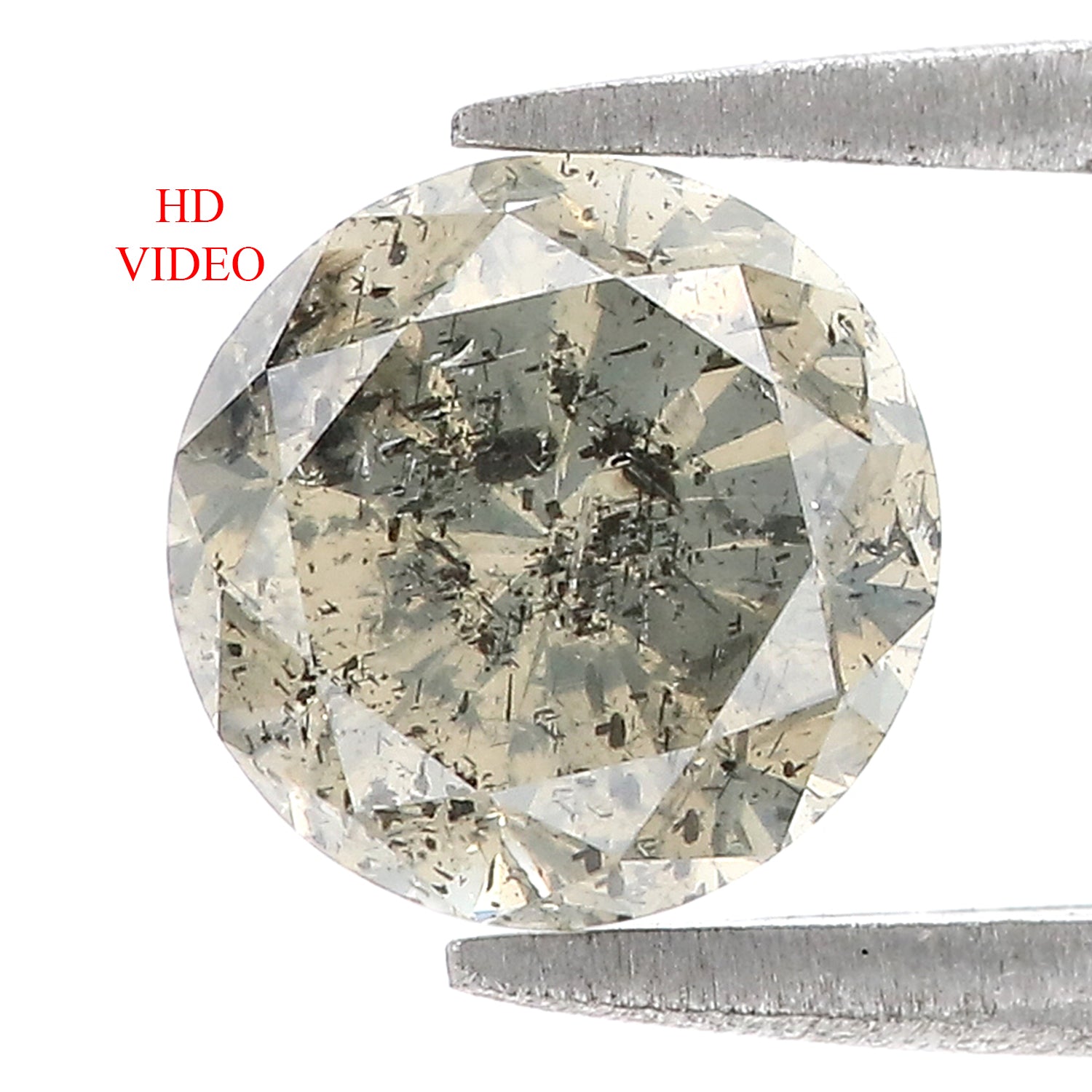 2.43 CT Natural Loose Round Shape Diamond Salt And Pepper Round Cut Diamond 8.20 MM Natural Yellow Green Round Brilliant Cut Diamond QL8553