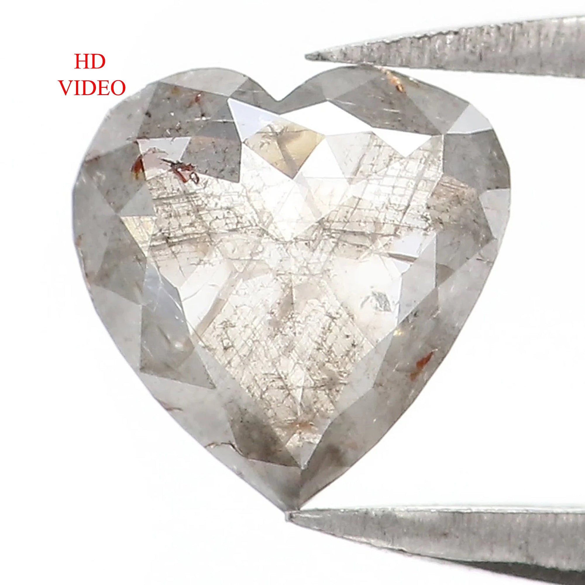 0.66 Ct Natural Loose Heart Shape Diamond Salt And Pepper Heart Cut Diamond 6.45 MM Natural Black Grey Diamond Heart Rose Cut Diamond QL1623