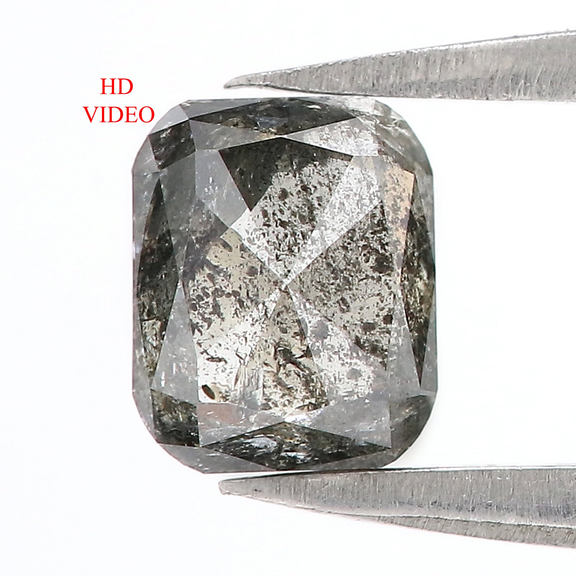 0.86 CT Natural Loose Cushion Shape Diamond Salt And Pepper Cushion Shape Diamond 5.95 MM Black Grey Color Cushion Rose Cut Diamond QL7859