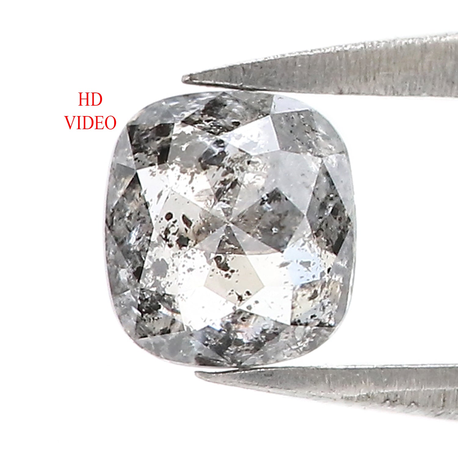 0.72 CT Natural Loose Cushion Shape Diamond Salt And Pepper Cushion Diamond 5.55 MM Natural Black Grey Color Cushion Rose Cut Diamond LQ3177