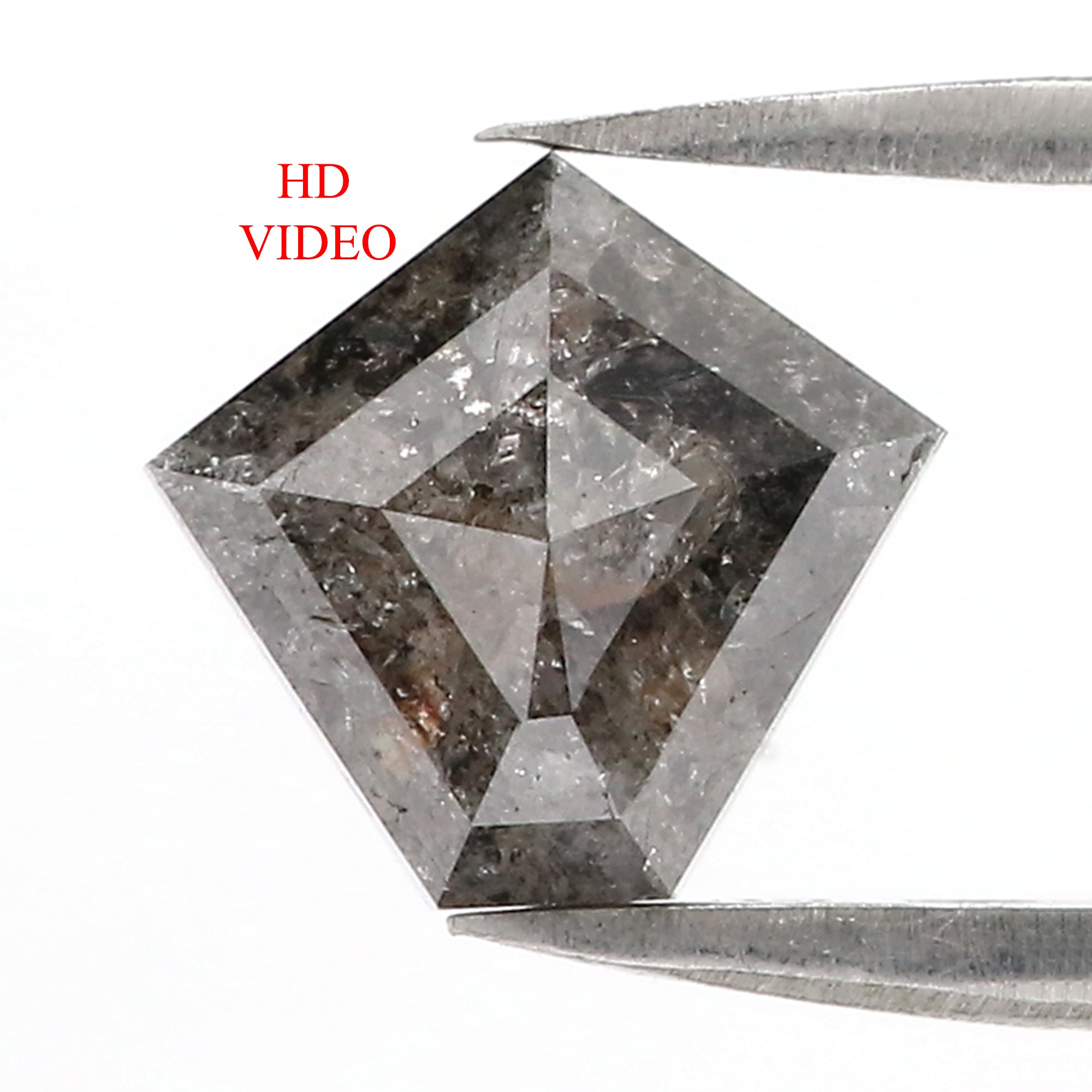 2.03 Ct Natural Loose Pentagon Shape Diamond Salt And Pepper Pentagon Cut Diamond 8.70 MM Black Gray Color Pentagon Rose Cut Diamond QL9999