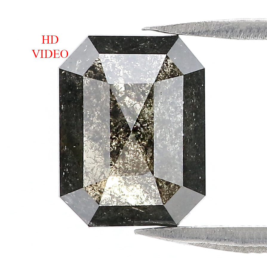 2.15 Ct Natural Loose Emerald Shape Diamond Salt And Pepper Emerald Diamond 9.10 MM Natural Black Grey Diamond Emerald Rose Cut Diamond LC69