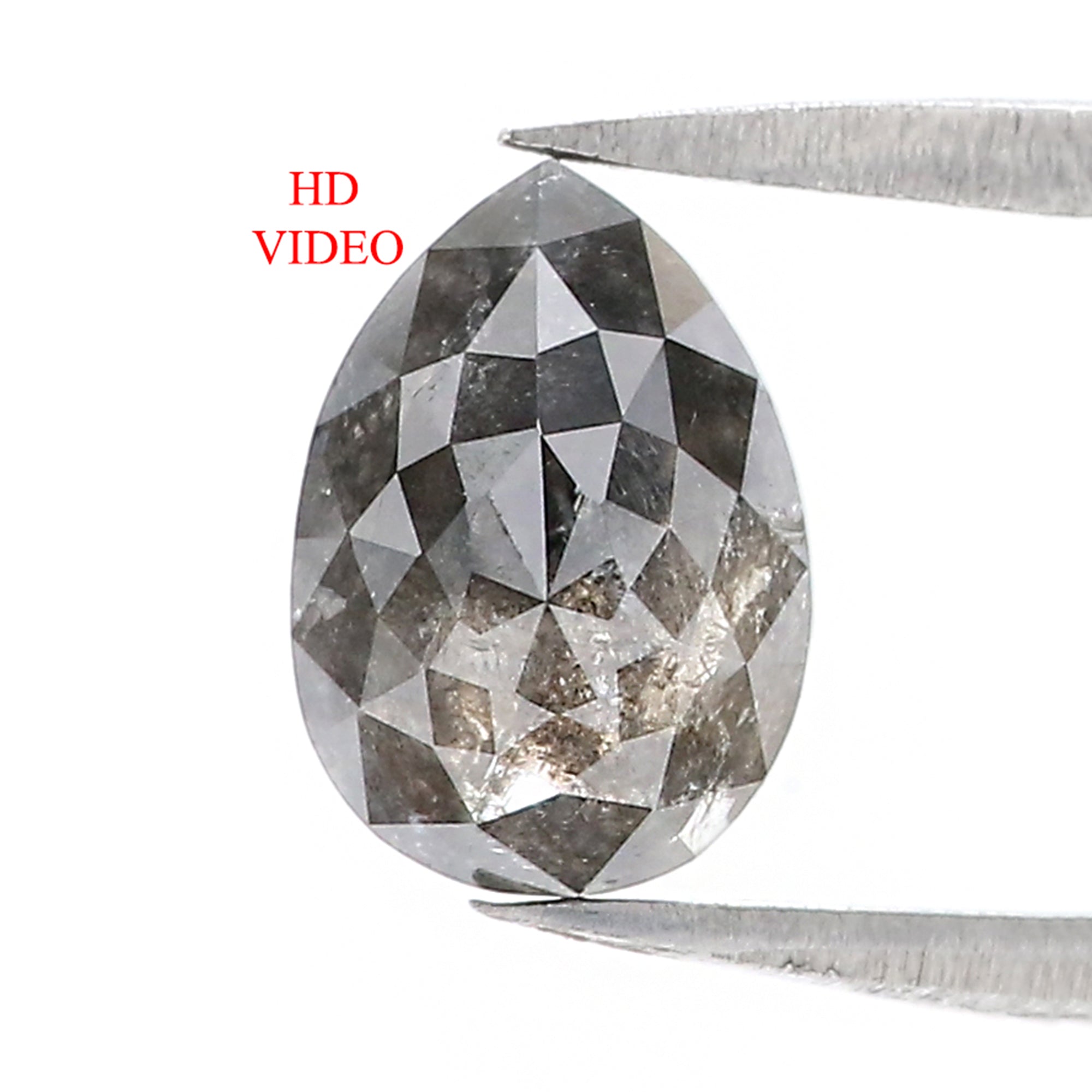 1.70 CT Natural Loose Pear Shape Diamond Salt And Pepper Pear Rose Cut Diamond 9.00 MM Black Grey Color Pear Shape Rose Cut Diamond QL8120