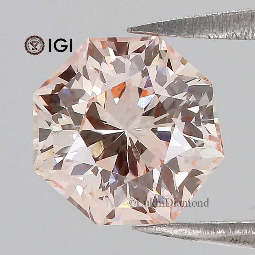 1.58 CT IGI Certified Octagonal Modified Brilliant Cut Fancy Pink Color VS2 Clarity Diamond Lab Grown CVD Diamond Lab Created Diamond L3207