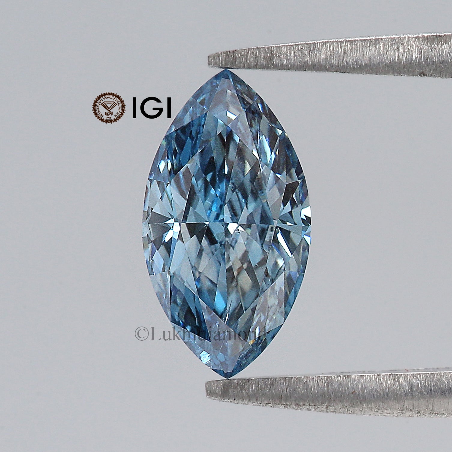 1.11 CT IGI Certified Marquise Modified Brilliant Cut Fancy Vivid Greenish Blue Color SI1 Clarity Diamond CVD Lab Created Diamond L3227