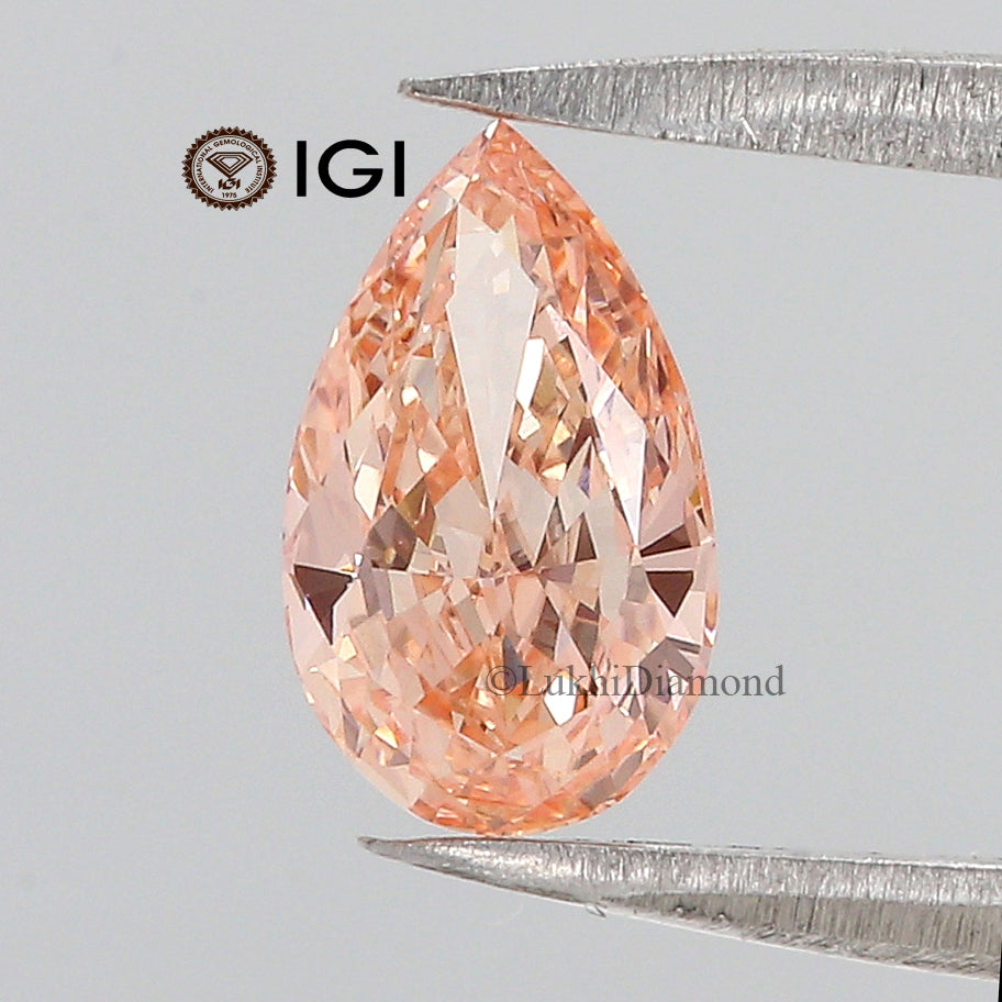 1.00 CT IGI Certified Pear Modified Brilliant Cut Diamond Fancy Vivid Pink Color VS2 Clarity Lab Grown CVD Diamond Lab Created Diamond L3205