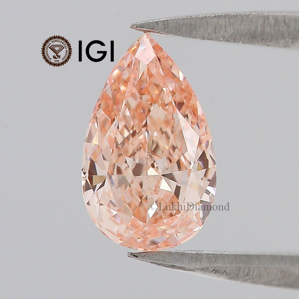 1.02 CT IGI Certified Pear Brilliant Cut Diamond Fancy Intense Pink Color VS1 Clarity Lab Grown Diamond Lab Created Pear CVD Diamond L3200