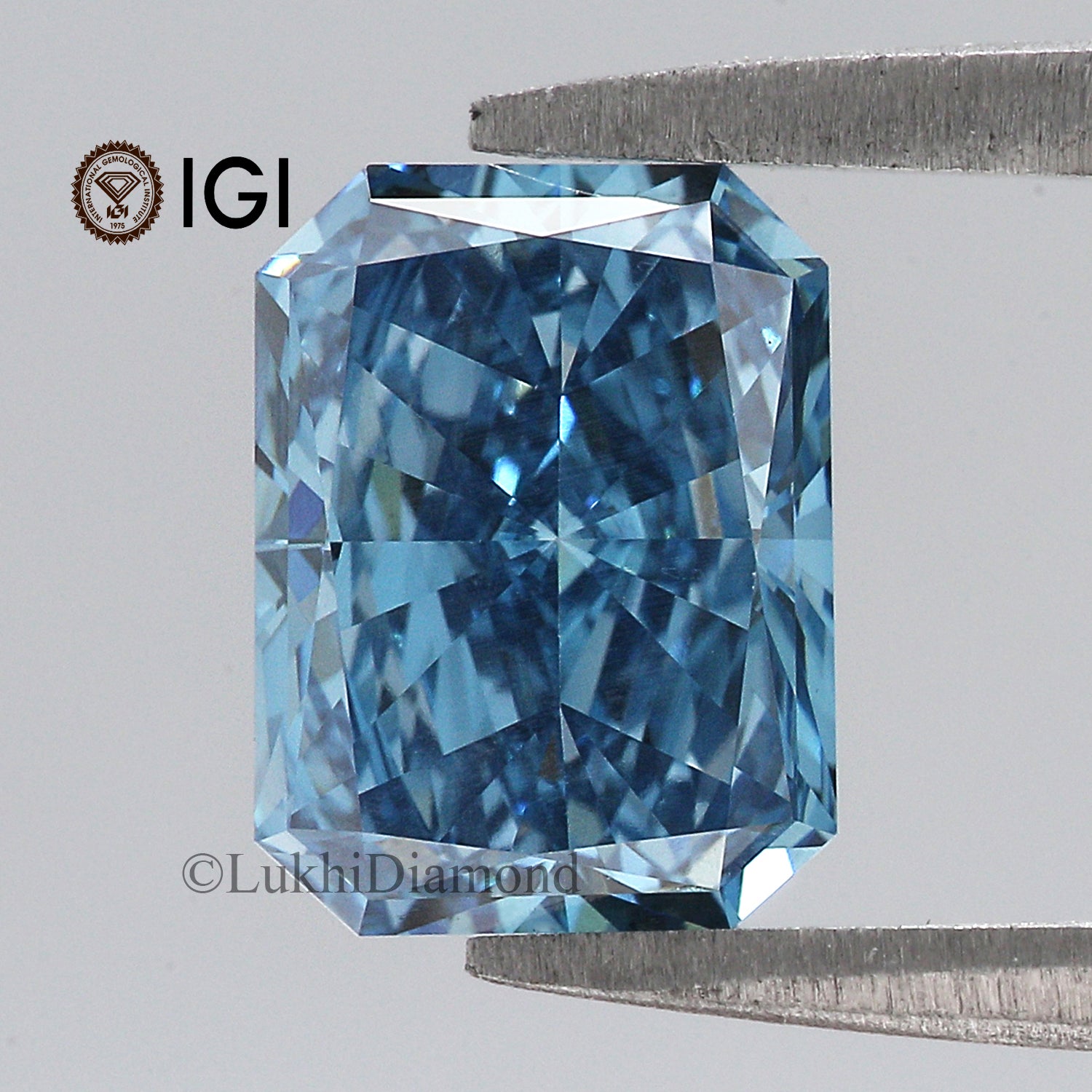 2.01 CT IGI Certified Rectangular Modified Brilliant Cut Fancy Vivid Blue Color VS1 Clarity Diamond Lab Grown CVD Lab Created Diamond L3211