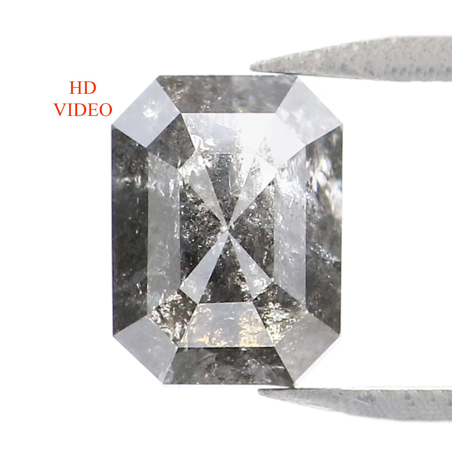 0.92 CT Natural Loose Emerald Shape Diamond Salt And Pepper Emerald Diamond 6.20 MM Black Grey Color Emerald Shape Rose Cut Diamond LQ1951