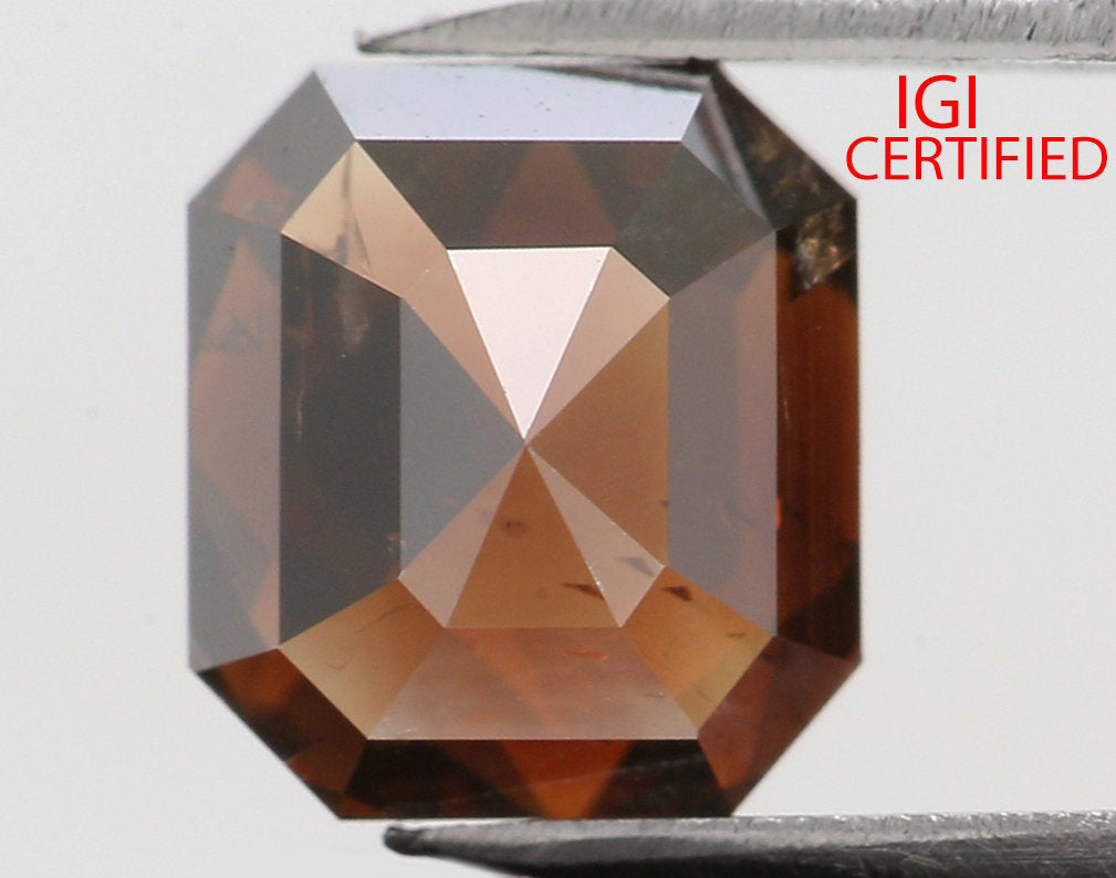 1.10 Ct IGI CERTIFIED Natural Loose Emerald Shape Diamond Deep Orange Brown Color Emerald Diamond 5.90 MM Natural Emerald Cut Diamond QL7721