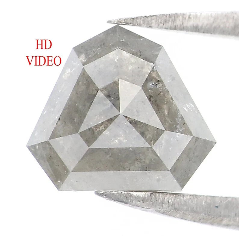 1.82 Ct Natural Loose Shield Shape Diamond Salt And Pepper Shield Cut Diamond 7.70 MM Natural Gray Color Shield Rose Cut Diamond KQ1311