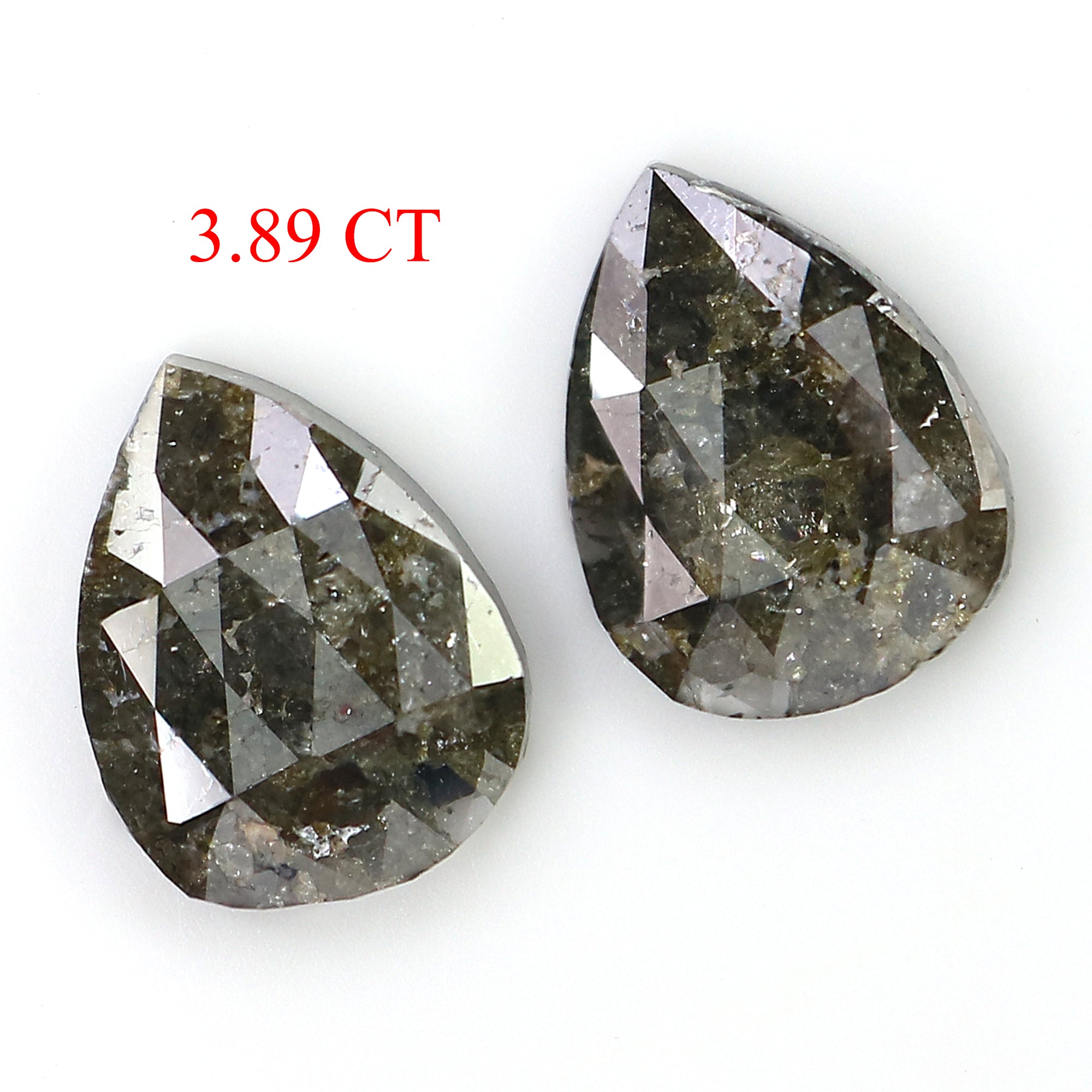 3.89 CT Natural Loose Pear Cut Pair Diamond Salt And Pepper Pear Shape Diamond 9.95 MM Natural Black Grey Pear Rose Cut Diamond LQ3152