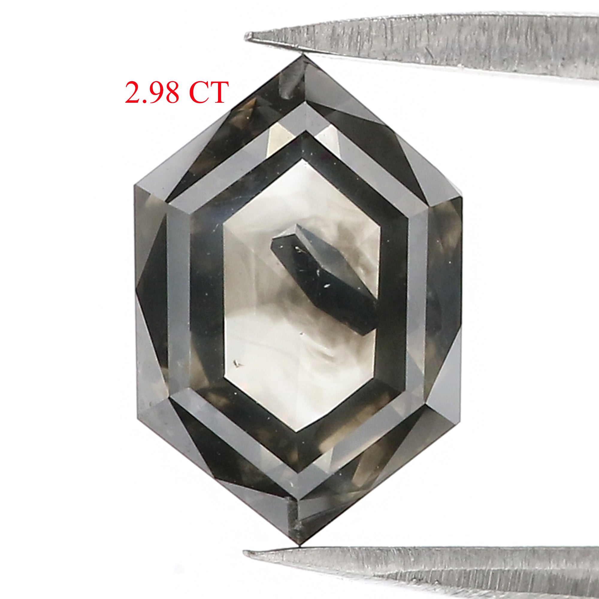 2.98 CT Natural Loose Hexagon Cut Diamond Black Grey Color Hexagon Diamond 10.75 MM Natural Loose Black Grey Color Hexagon Cut Diamond LC43