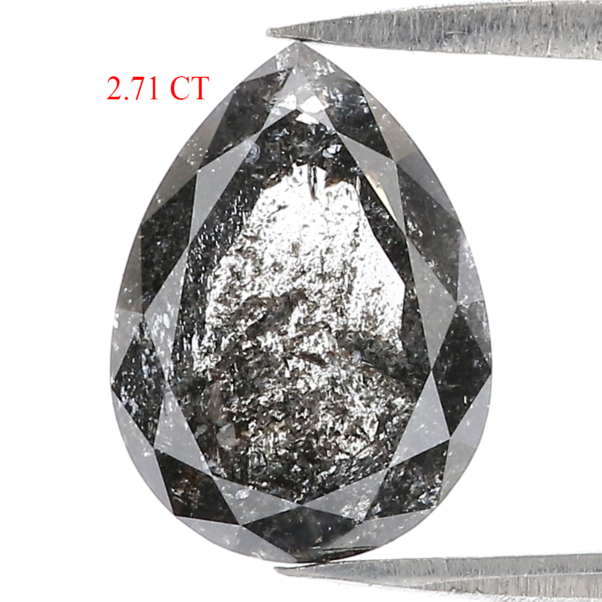 2.71 CT Natural Loose Pear Shape Diamond Salt And Pepper Pear Cut Diamond 11.55 MM Natural Black Grey Color Pear Shape Rose Cut Diamond LC49