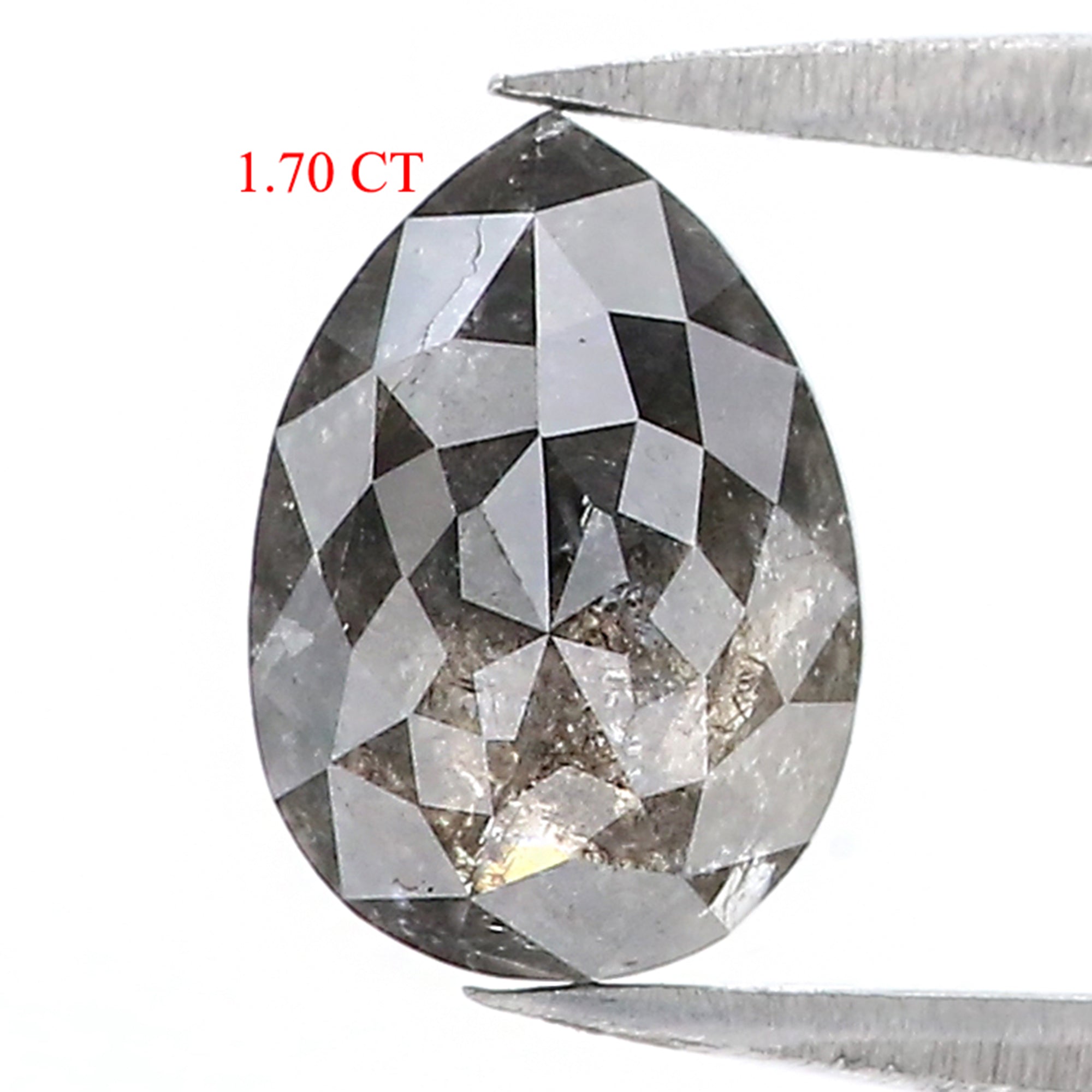 1.70 CT Natural Loose Pear Shape Diamond Salt And Pepper Pear Rose Cut Diamond 9.00 MM Black Grey Color Pear Shape Rose Cut Diamond QL8120