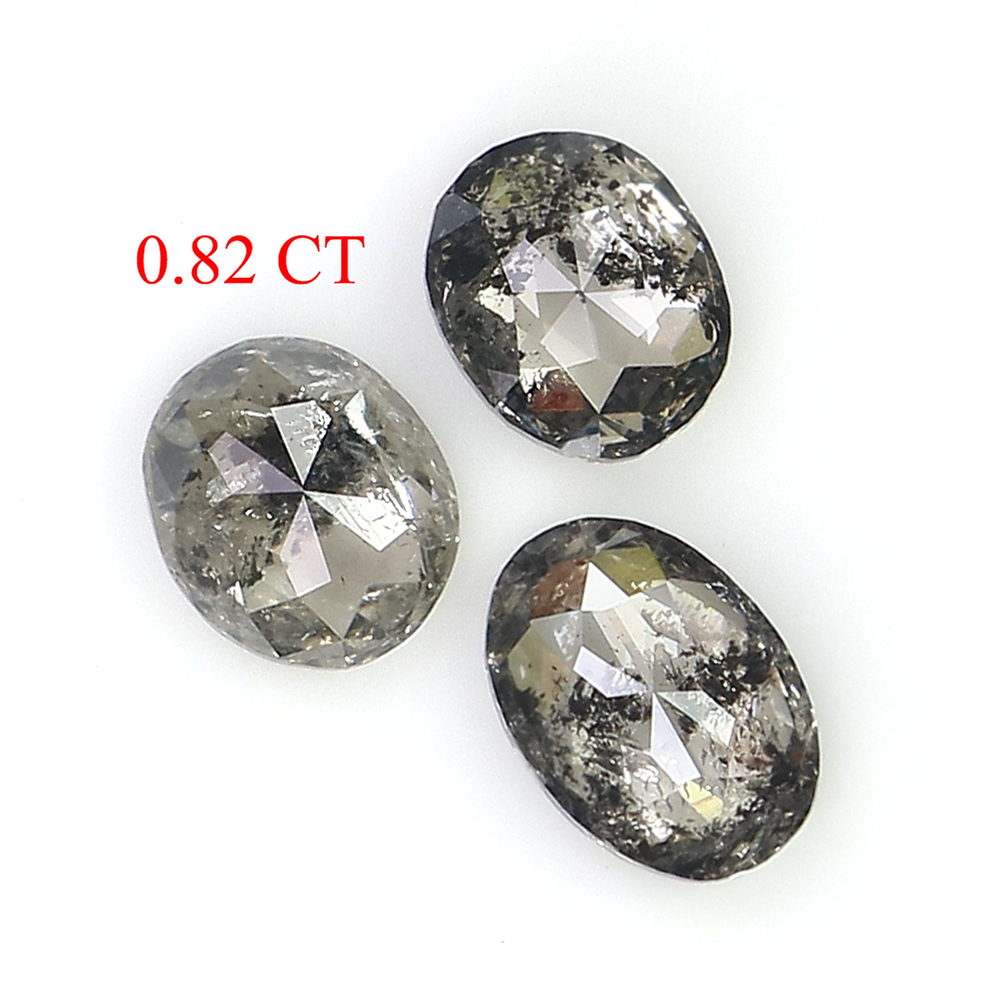 0.82 CT Natural Loose Oval Shape Diamond Salt And Pepper Oval Diamond 4.30 MM Natural Loose Black Grey Color Oval Rose Cut Diamond KQ2323