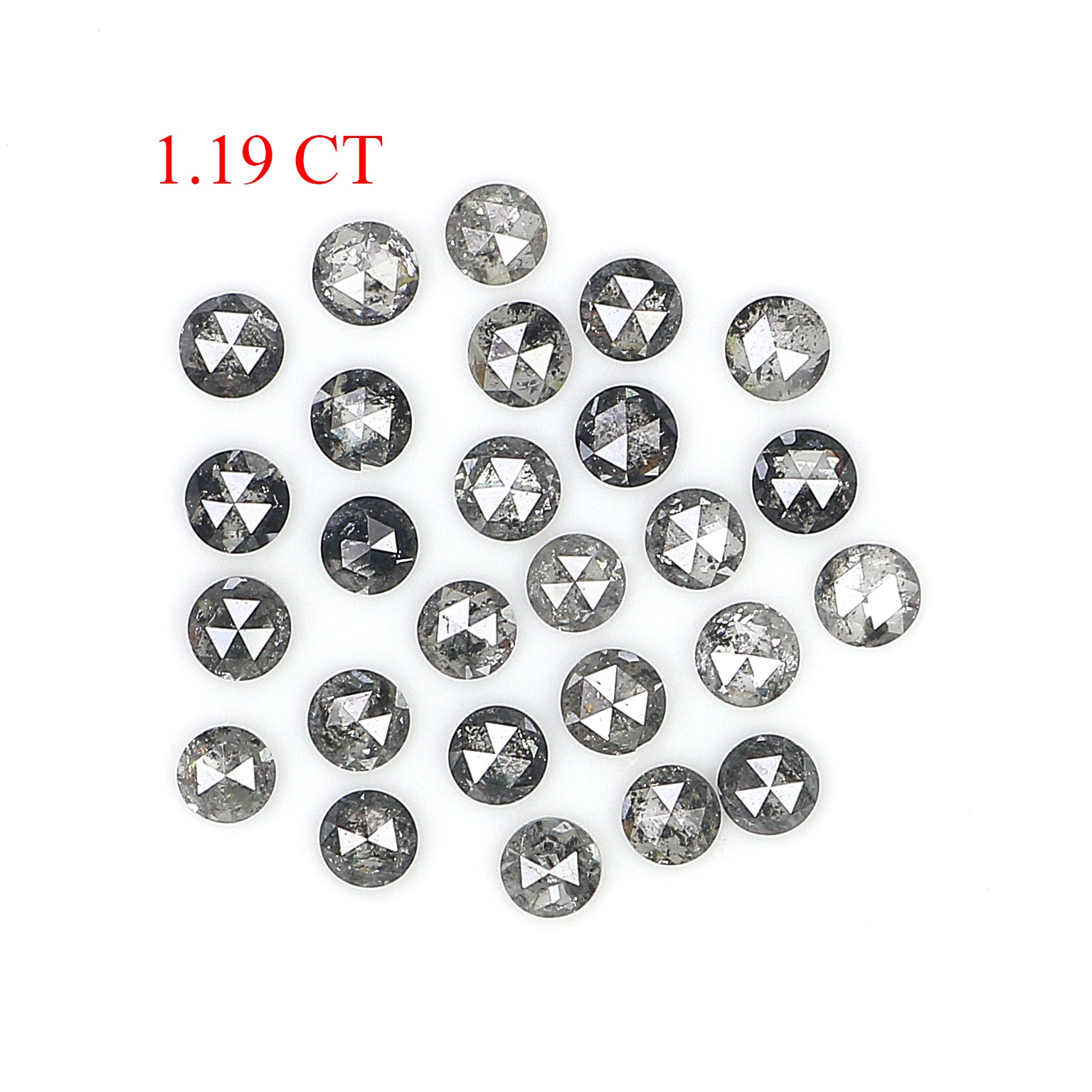 1.19 Ct Natural Loose Round Rose Cut Diamond Salt And Pepper Round Diamond 2.10 MM Natural Black Grey Color Round Rose Cut Diamond KQ2429