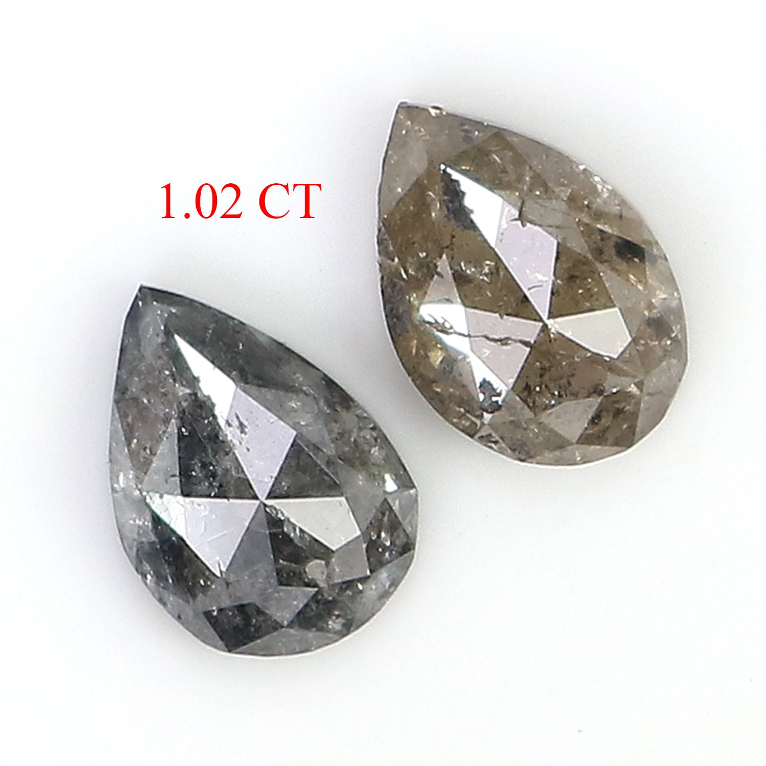 1.02 CT Natural Loose Pear Cut Pair Diamond Salt And Pepper Pear Shape Diamond 6.30 MM Natural Black Grey Color Pear Rose Cut Diamond LQ2082