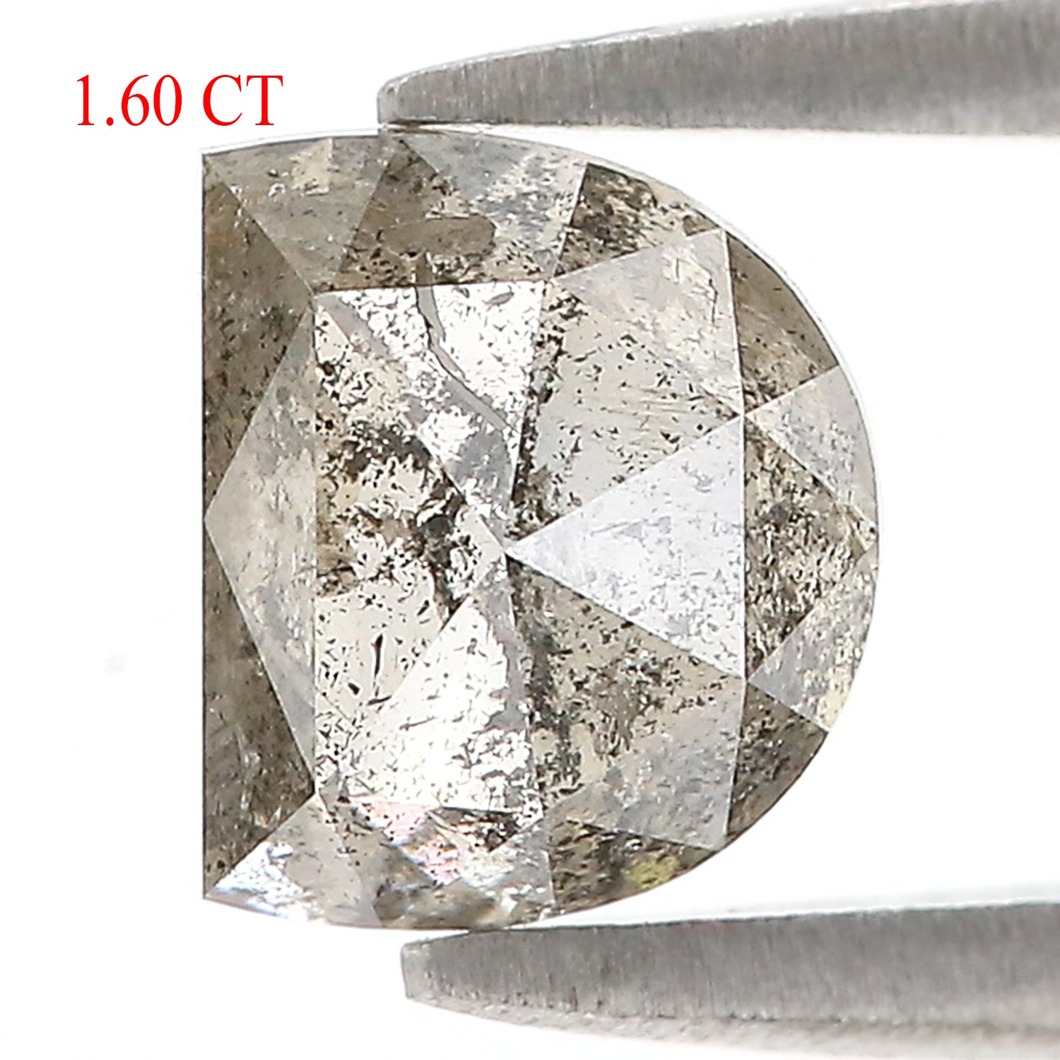 1.60 CT Natural Loose Half Moon Diamond Black Grey Color Diamond 7.20 MM Natural Loose Diamond Salt And Pepper Half Moon Cut Diamond QL9196