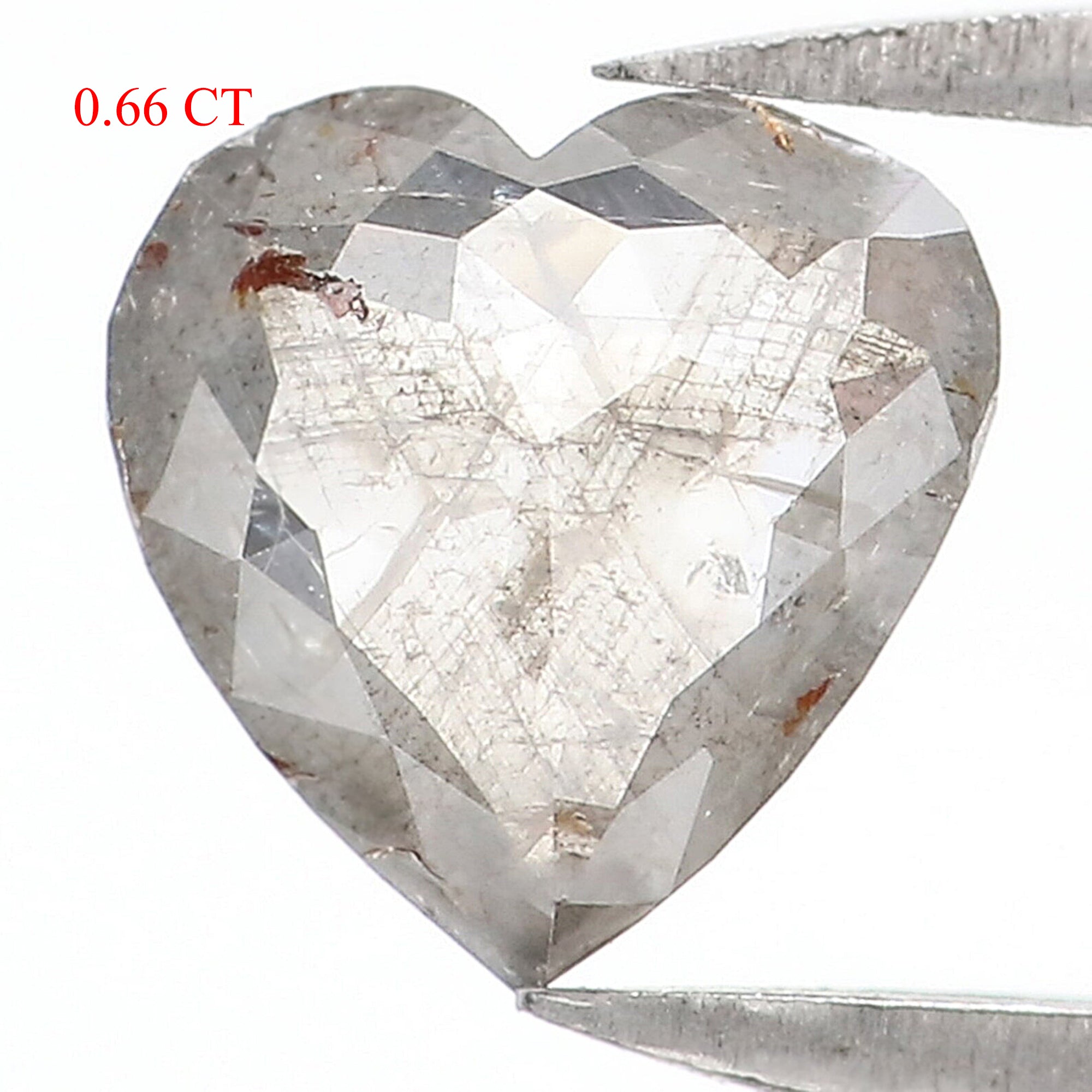 0.66 Ct Natural Loose Heart Shape Diamond Salt And Pepper Heart Cut Diamond 6.45 MM Natural Black Grey Diamond Heart Rose Cut Diamond QL1623