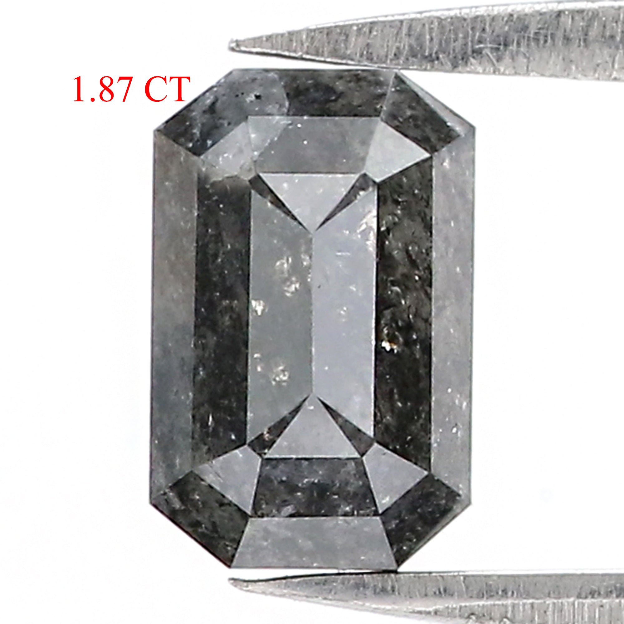 1.87 CT Natural Loose Emerald Shape Diamond Salt And Pepper Emerald Shape Diamond 8.10 MM Black Grey Color Emerald Rose Cut Diamond QL6838