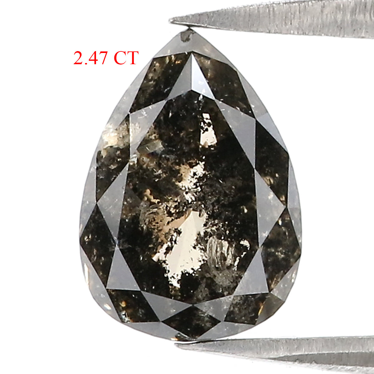 2.47 CT Natural Loose Pear Shape Diamond Salt And Pepper Pear Cut Diamond 9.90 MM Natural Loose Black Grey Color Pear Rose Cut Diamond LC52