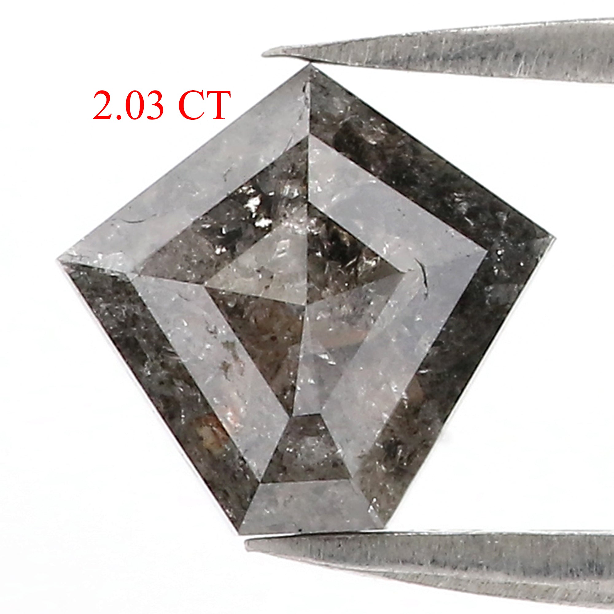 2.03 Ct Natural Loose Pentagon Shape Diamond Salt And Pepper Pentagon Cut Diamond 8.70 MM Black Gray Color Pentagon Rose Cut Diamond QL9999