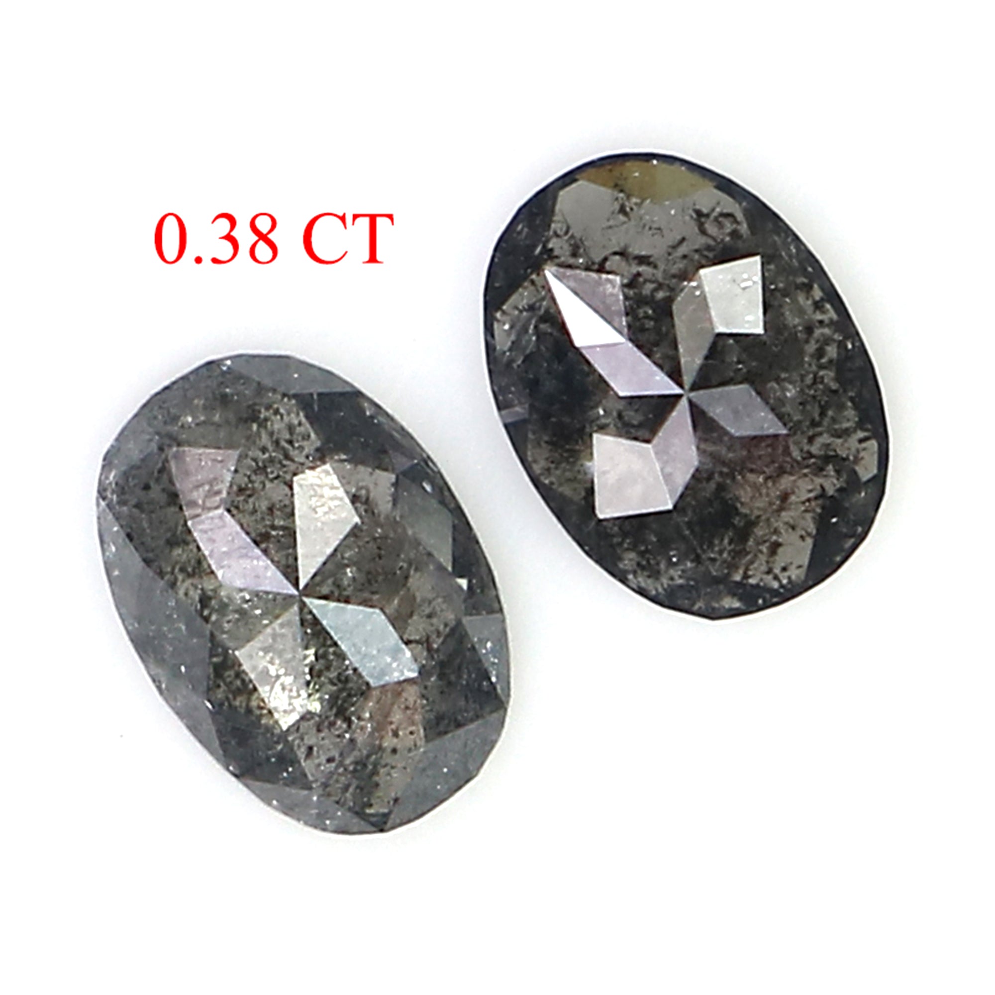 0.38 CT Natural Loose Oval Cut Pair Diamond Salt And Pepper Oval Shape Diamond 4.55 MM Natural Black Grey Color Oval Rose Cut Diamond LQ2758