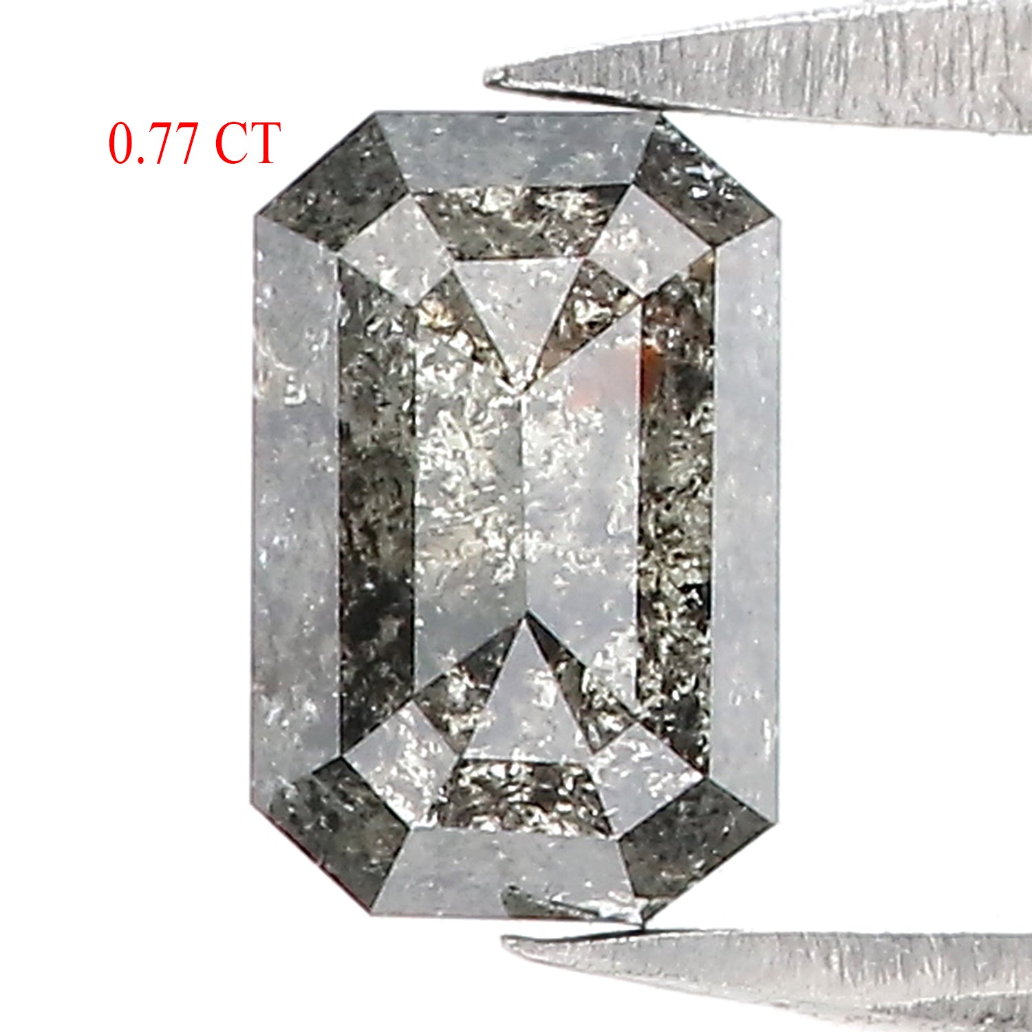 0.77 CT Natural Loose Emerald Shape Diamond Salt And Pepper Emerald Diamond 6.35 MM Natural Black Grey Color Emerald Rose Cut Diamond LQ3179