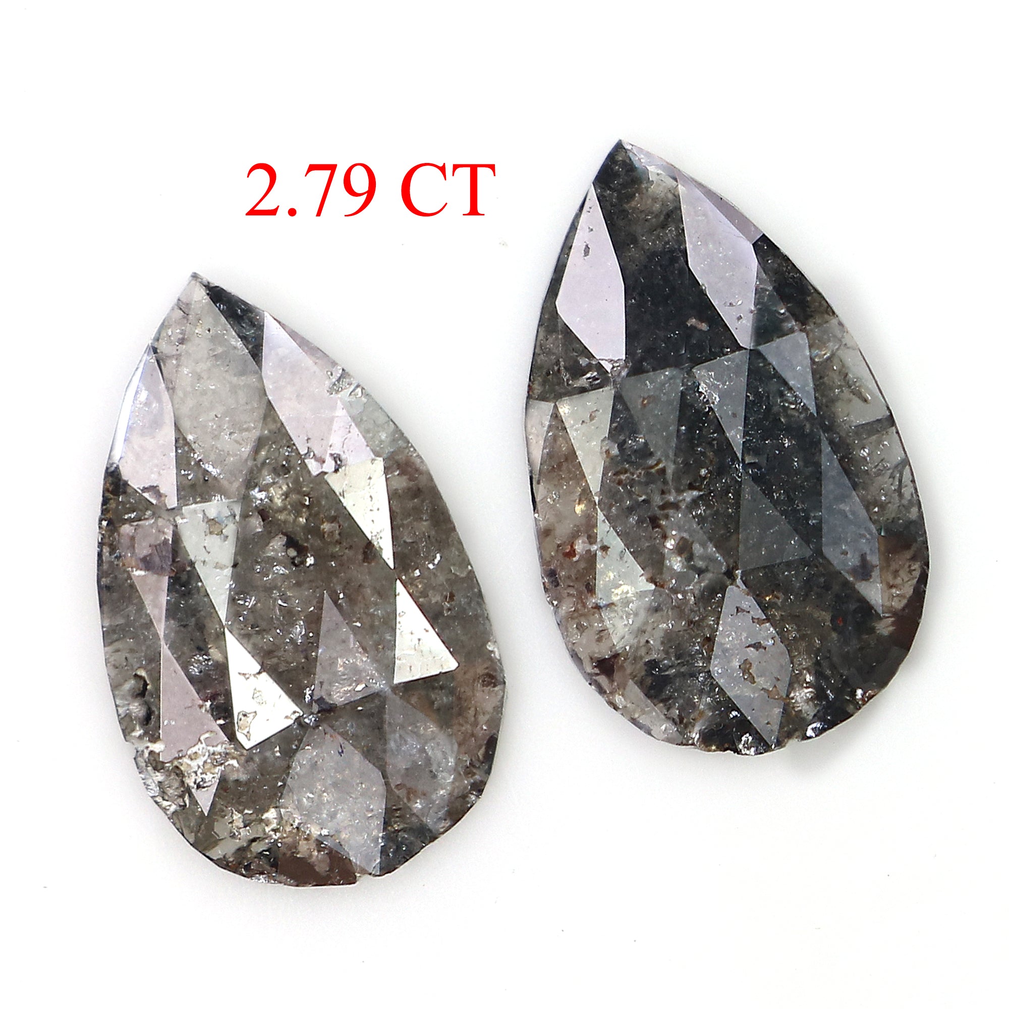 2.79 CT Natural Loose Pear Cut Pair Diamond Salt And Pepper Pear Shape Diamond 12.65 MM Natural Black Grey Pear Rose Cut Diamond LQ3155