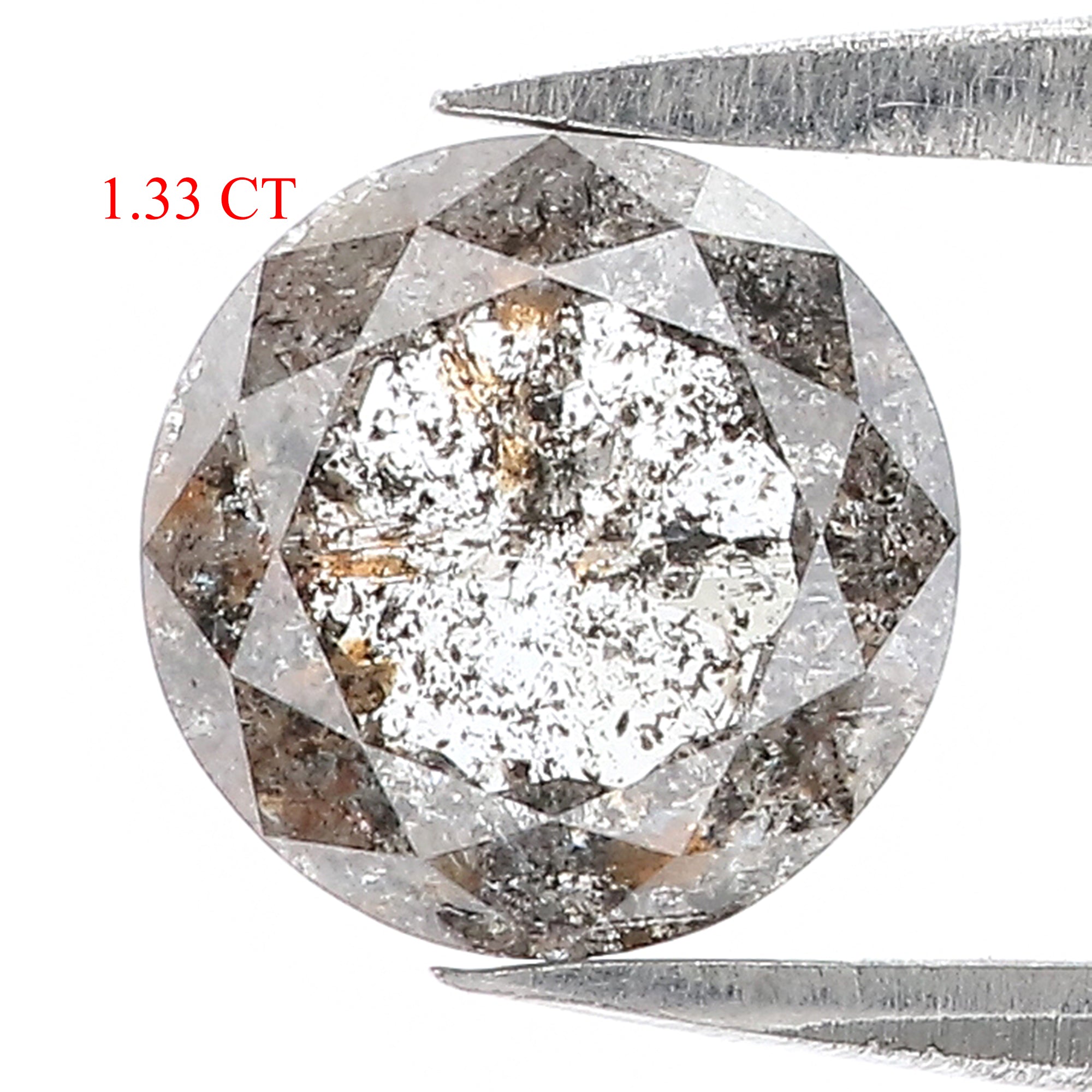 1.33 Ct Natural Loose Round Rose Cut Diamond Salt And Pepper Round Diamond 7.35 MM Natural Black Grey Color Diamond Rose Cut Diamond LC71