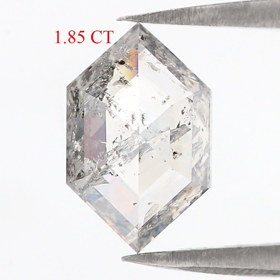 1.85 CT Natural Loose Hexagon Shape Diamond Salt And Pepper Hexagon Diamond 10.20 MM Natural Black Grey Color Hexagon Rose Cut Diamond LC44