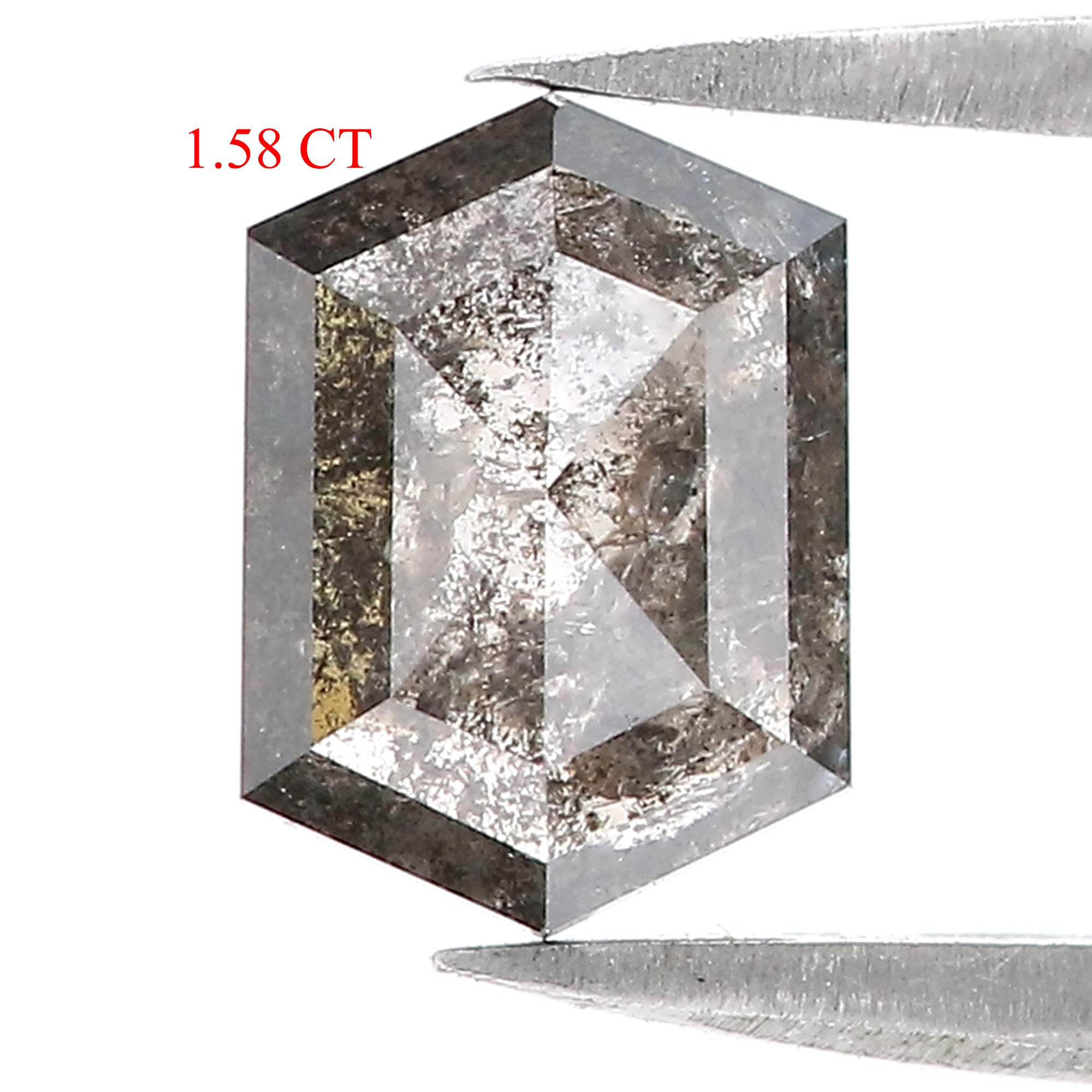 1.58 CT Natural Loose Hexagon Cut Diamond Salt And Pepper Hexagon Diamond 8.30 MM Natural Loose Black Grey Color Hexagon Cut Diamond LQ3196