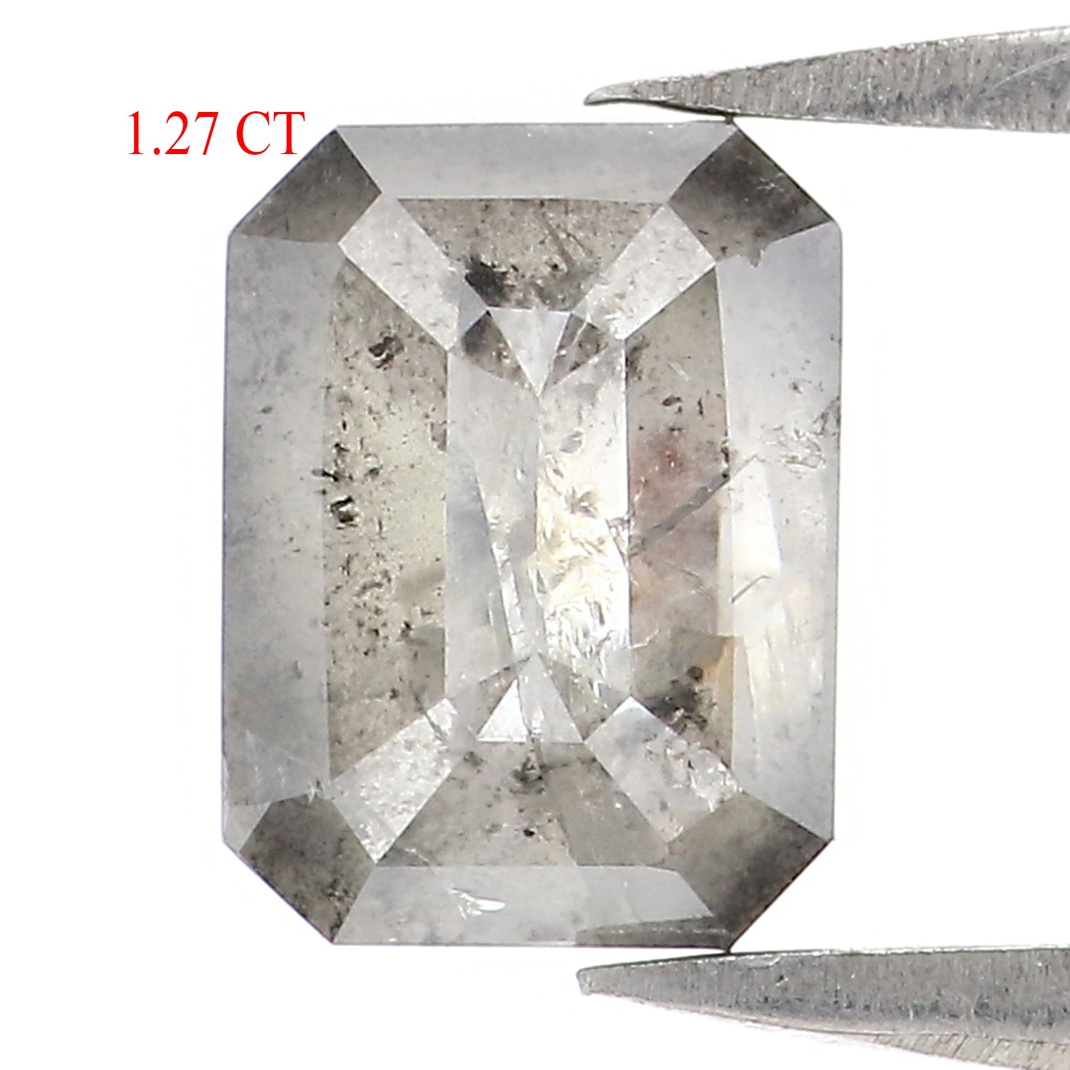 1.27 CT Natural Loose Emerald Shape Diamond Salt And Pepper Emerald Diamond 7.15 MM Natural Black Grey Color Emerald Rose Cut Diamond LC27