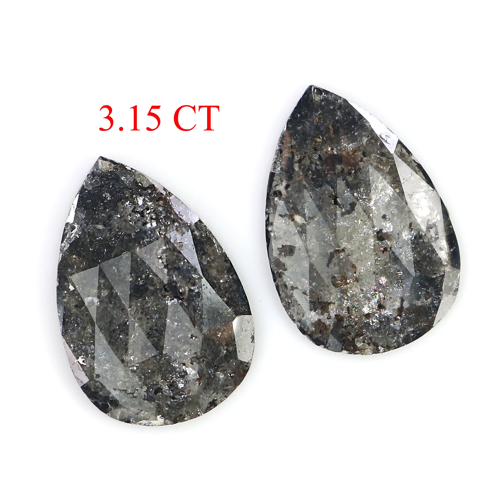 3.15 CT Natural Loose Pear Cut Pair Diamond Salt And Pepper Pear Shape Diamond 13.55 MM Natural Black Grey Pear Rose Cut Diamond LQ3148