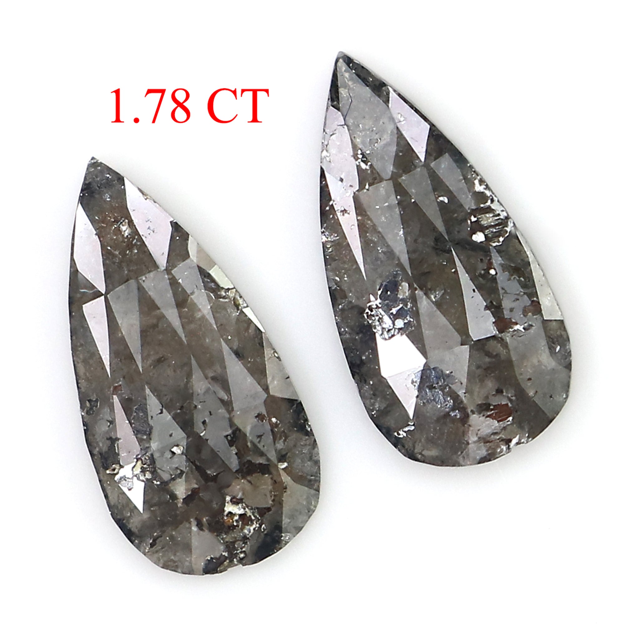 1.78 CT Natural Loose Pear Cut Pair Diamond Salt And Pepper Pear Shape Diamond 11.85 MM Natural Black Grey Pear Rose Cut Diamond LQ3149